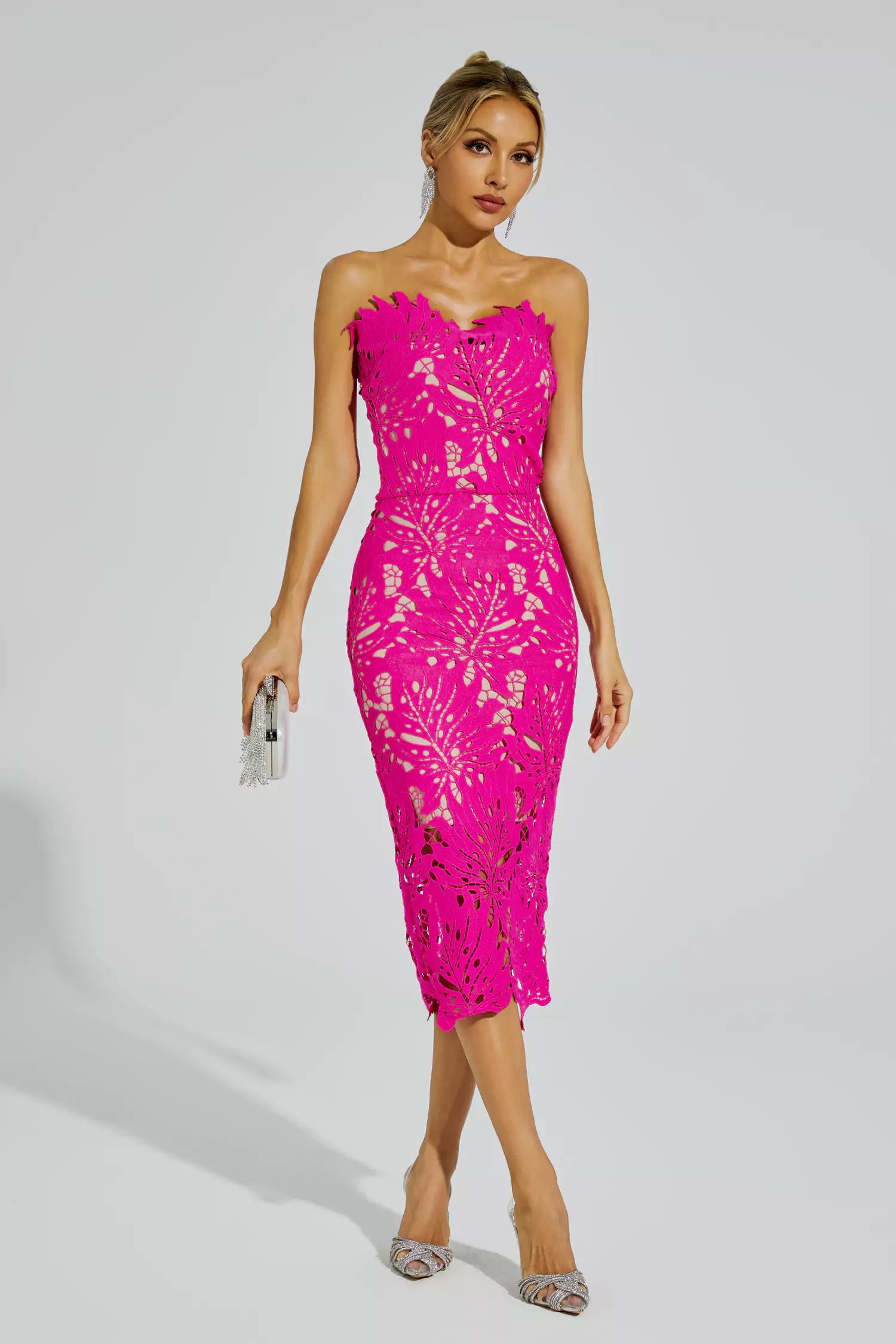 Jazlyn Rose Red Floral Lace Midi Dress-CATCHALL