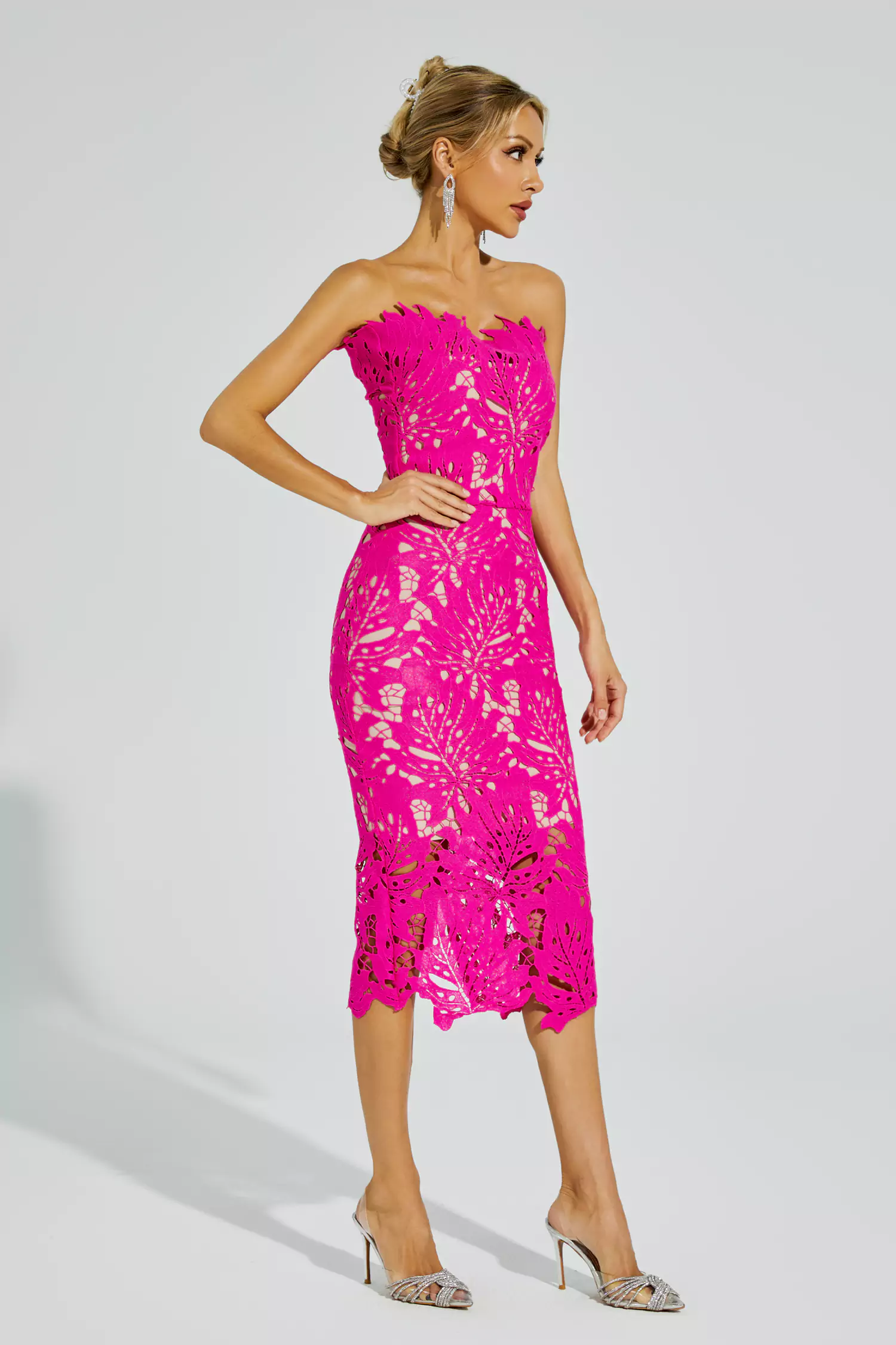 Jazlyn Rose Red Floral Lace Midi Dress-CATCHALL