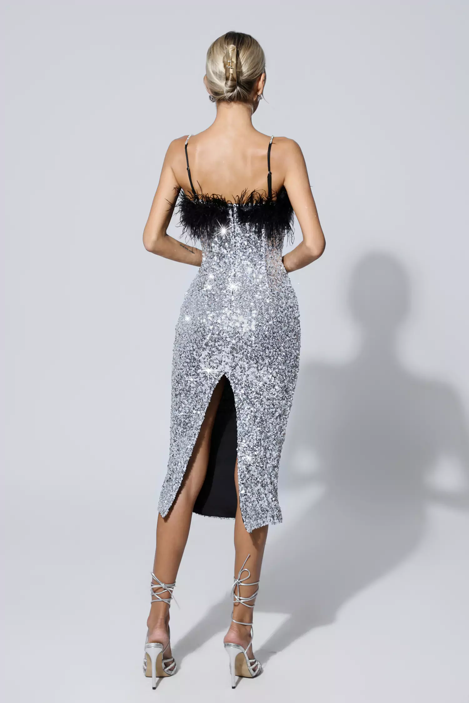 Jemma Black Feather Midi Sequin Dress-CATCHALL