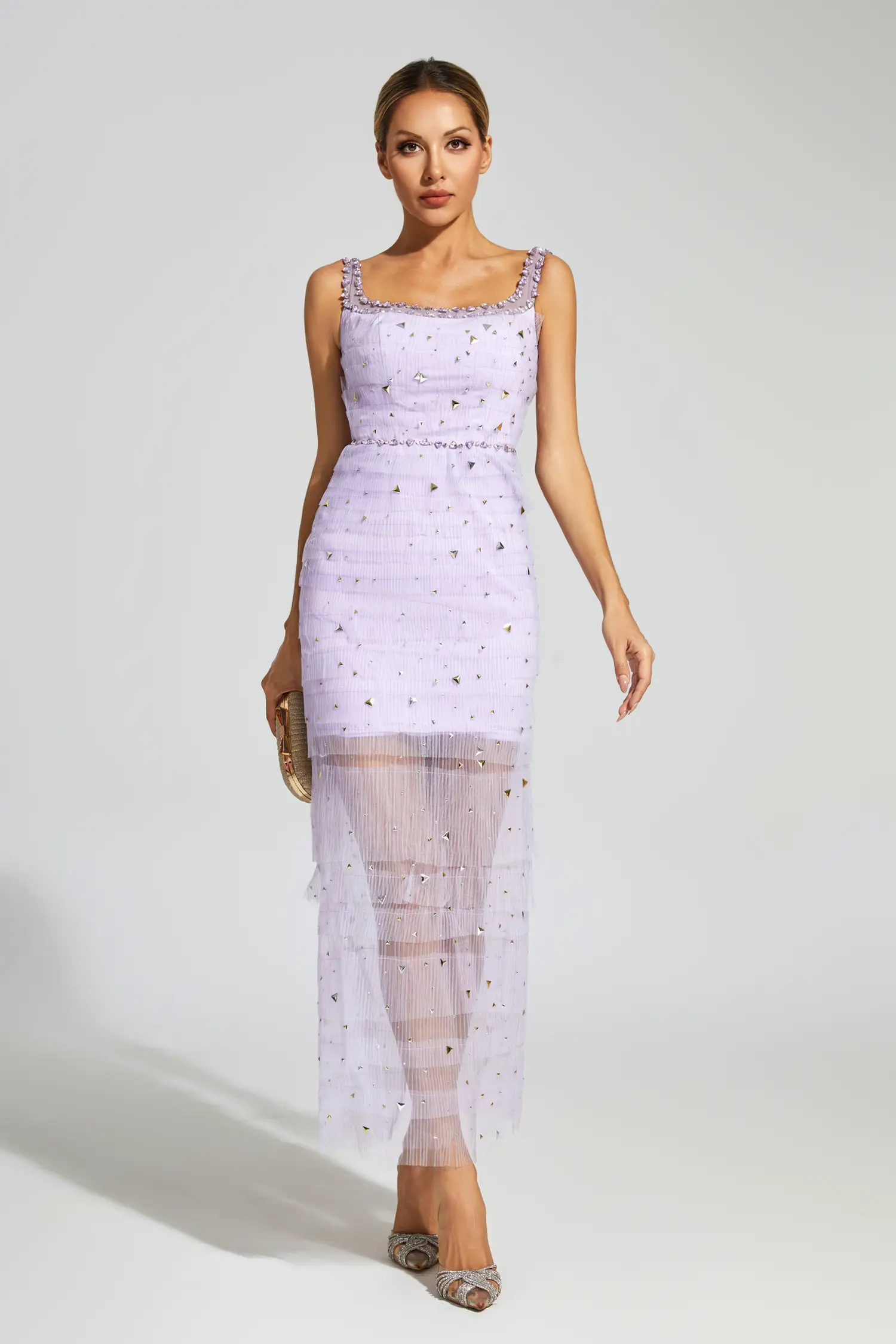 Jennings Purple Diamond Mesh Midi Dress-CATCHALL