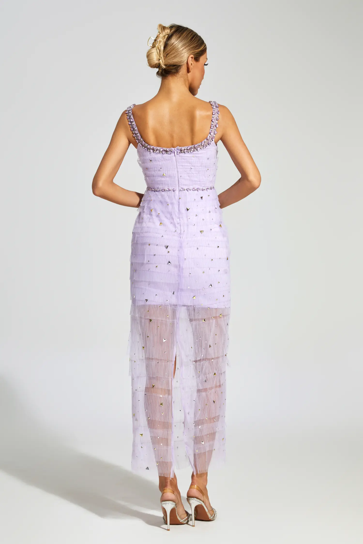 Jennings Purple Diamond Mesh Midi Dress-CATCHALL