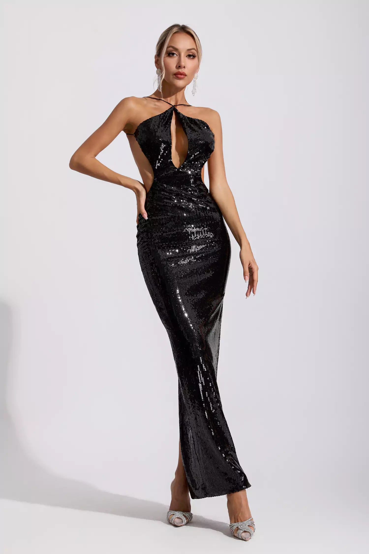 Jimena Black Sequin Trim Maxi Dress