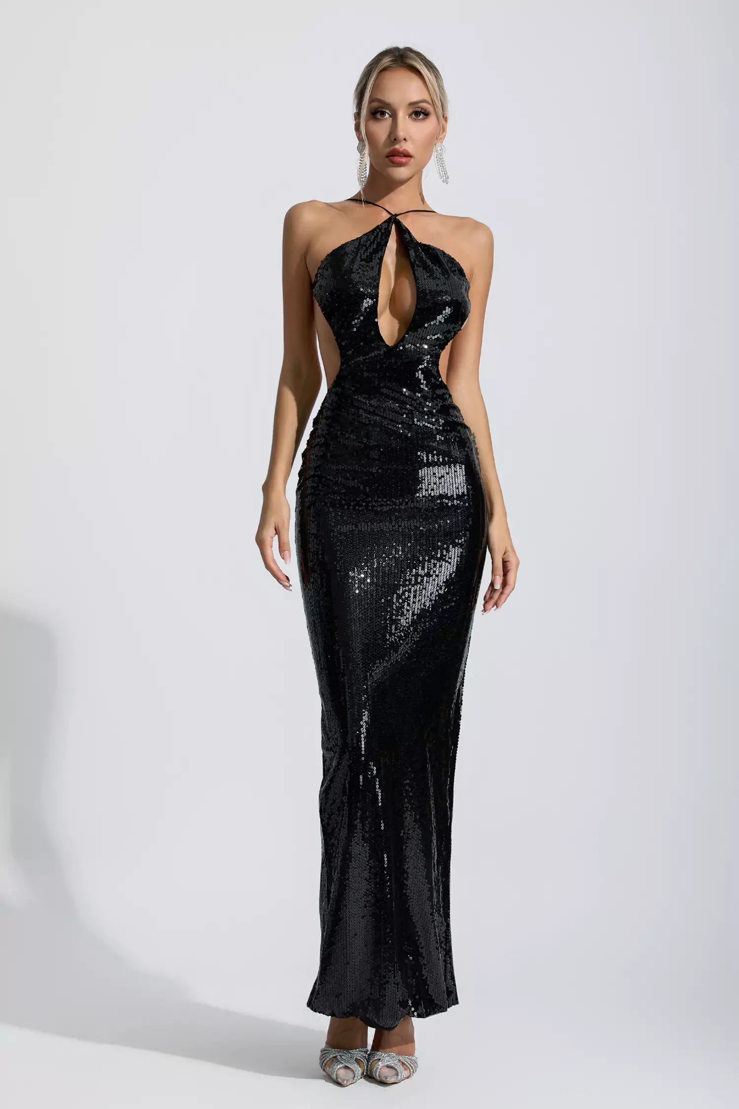 Jimena Black Sequin Trim Maxi Dress