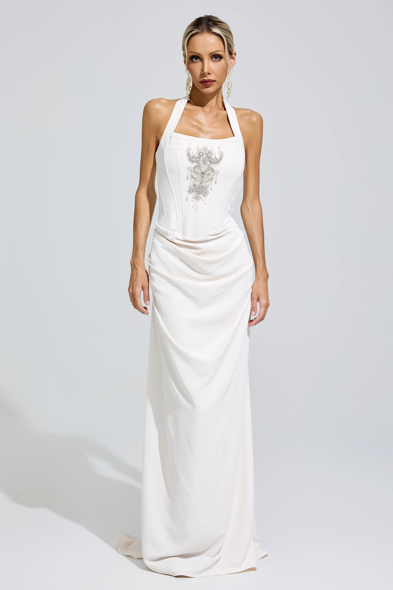 Joan White Diamond Halternecck dress
