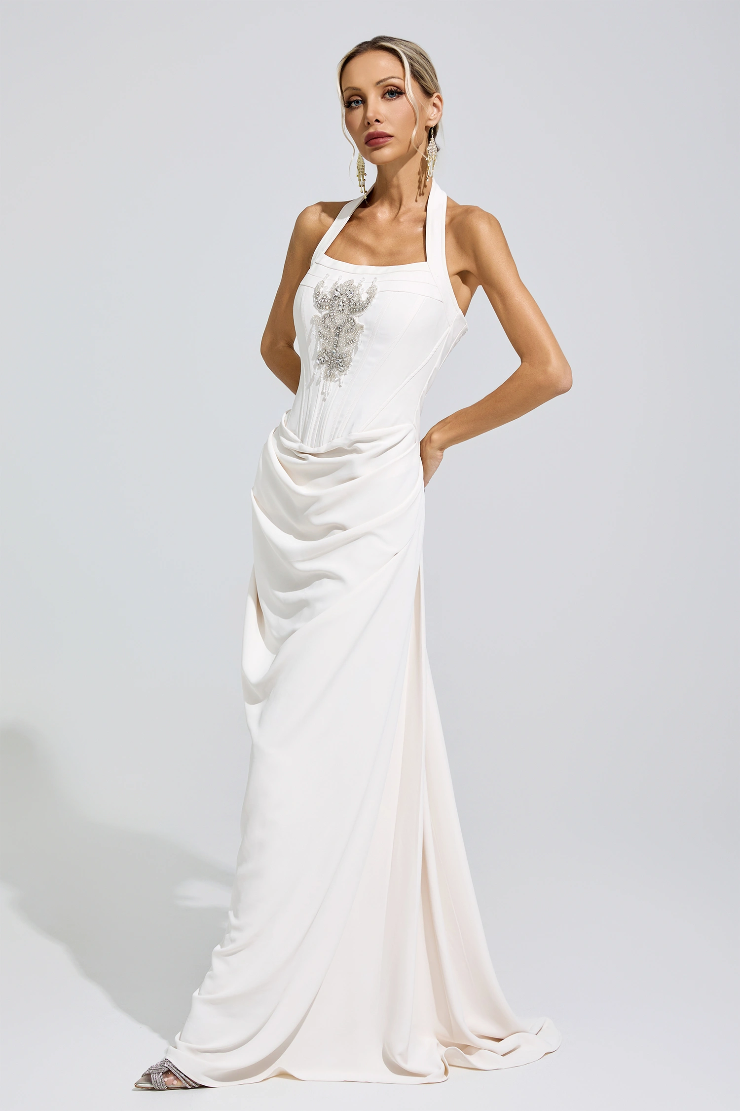 Joan White Diamond Halternecck dress