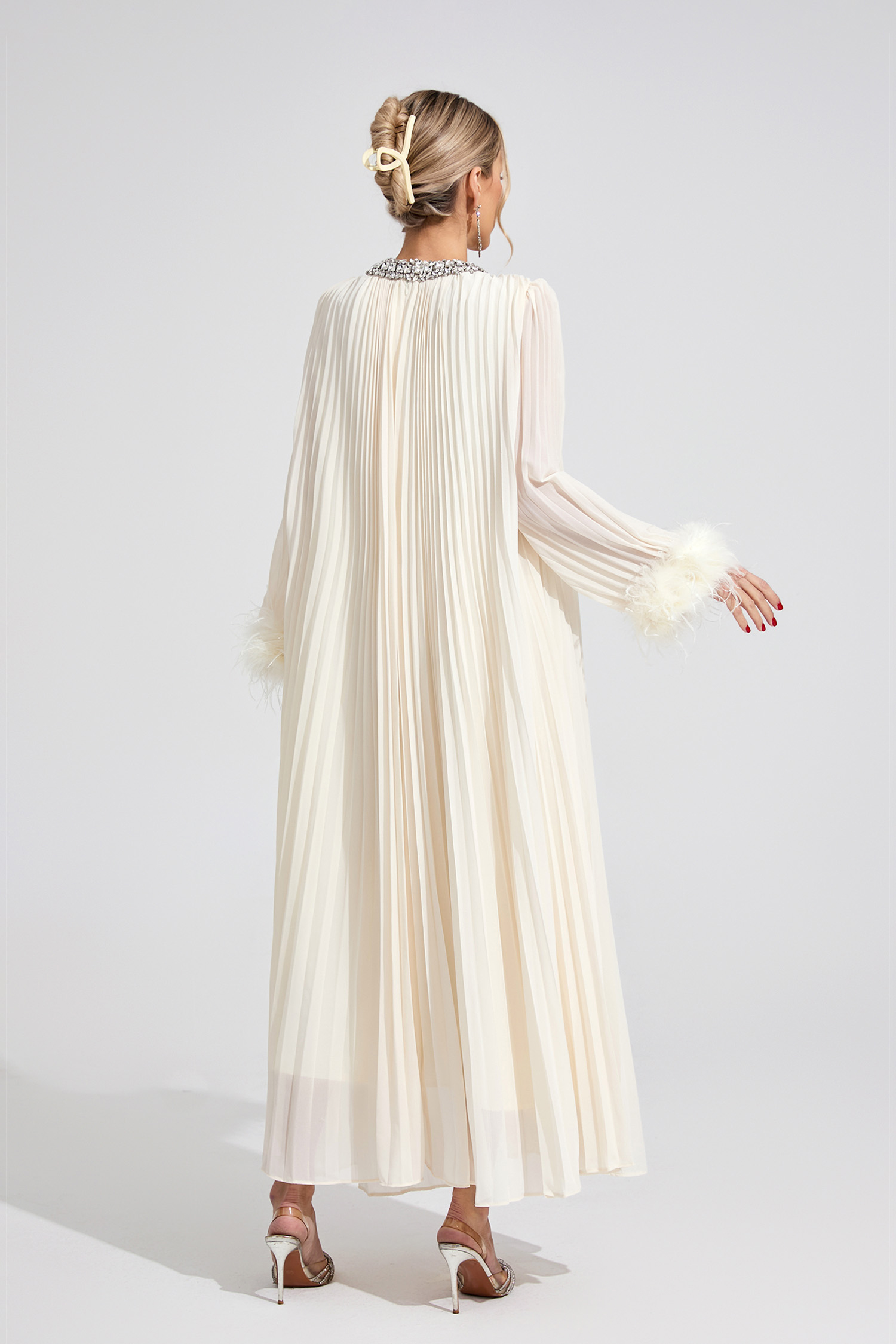Jocasta Apricot Feather Maxi Dress