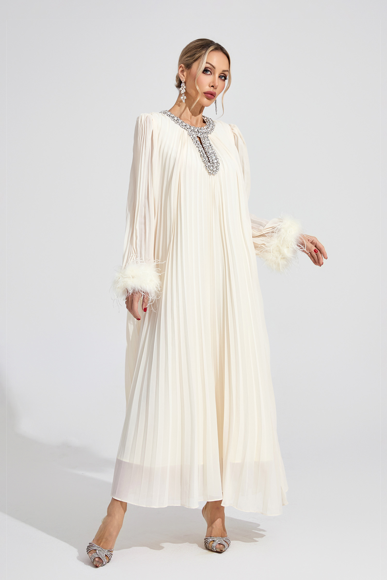 Jocasta Apricot Feather Maxi Dress