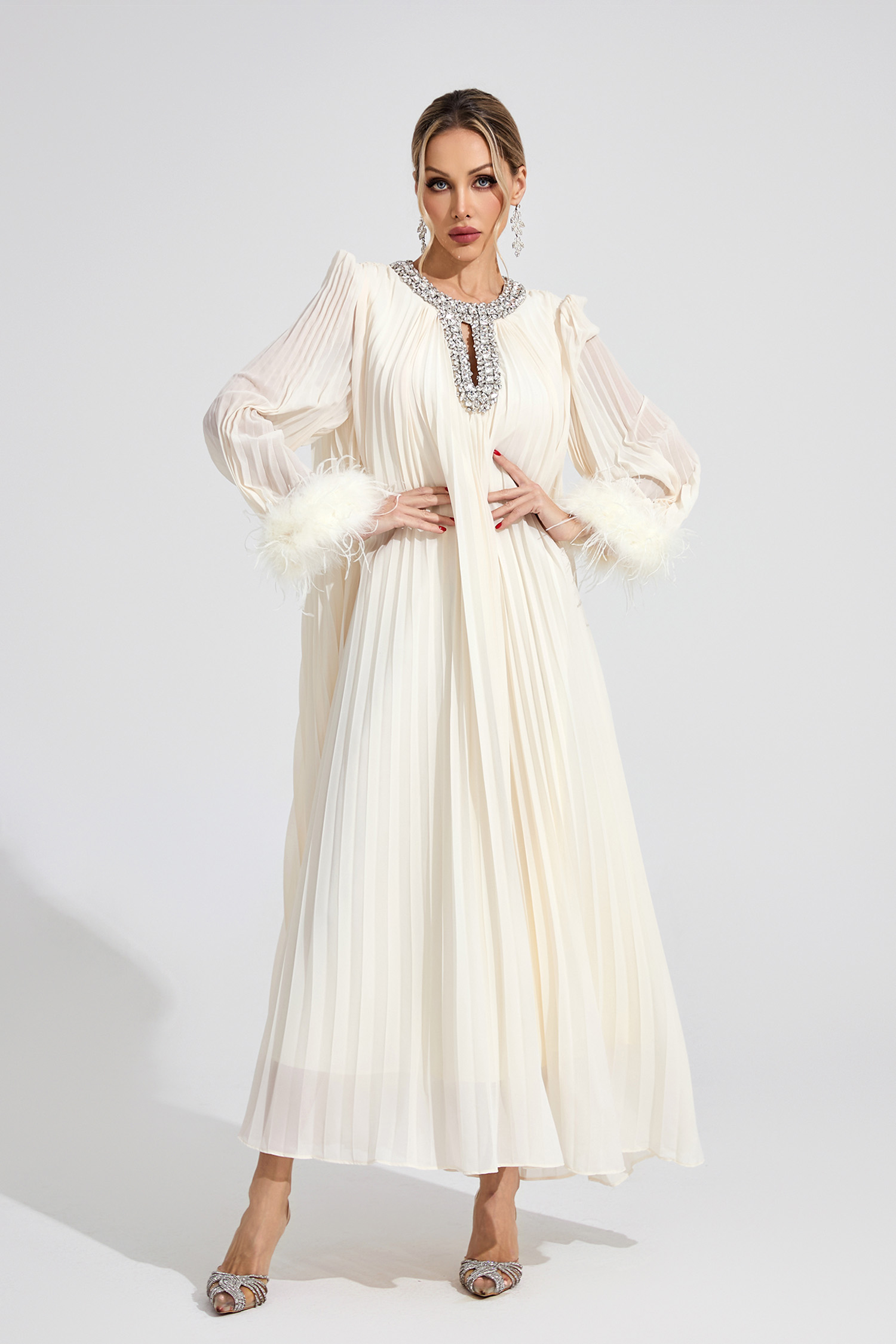Jocasta Apricot Feather Maxi Dress