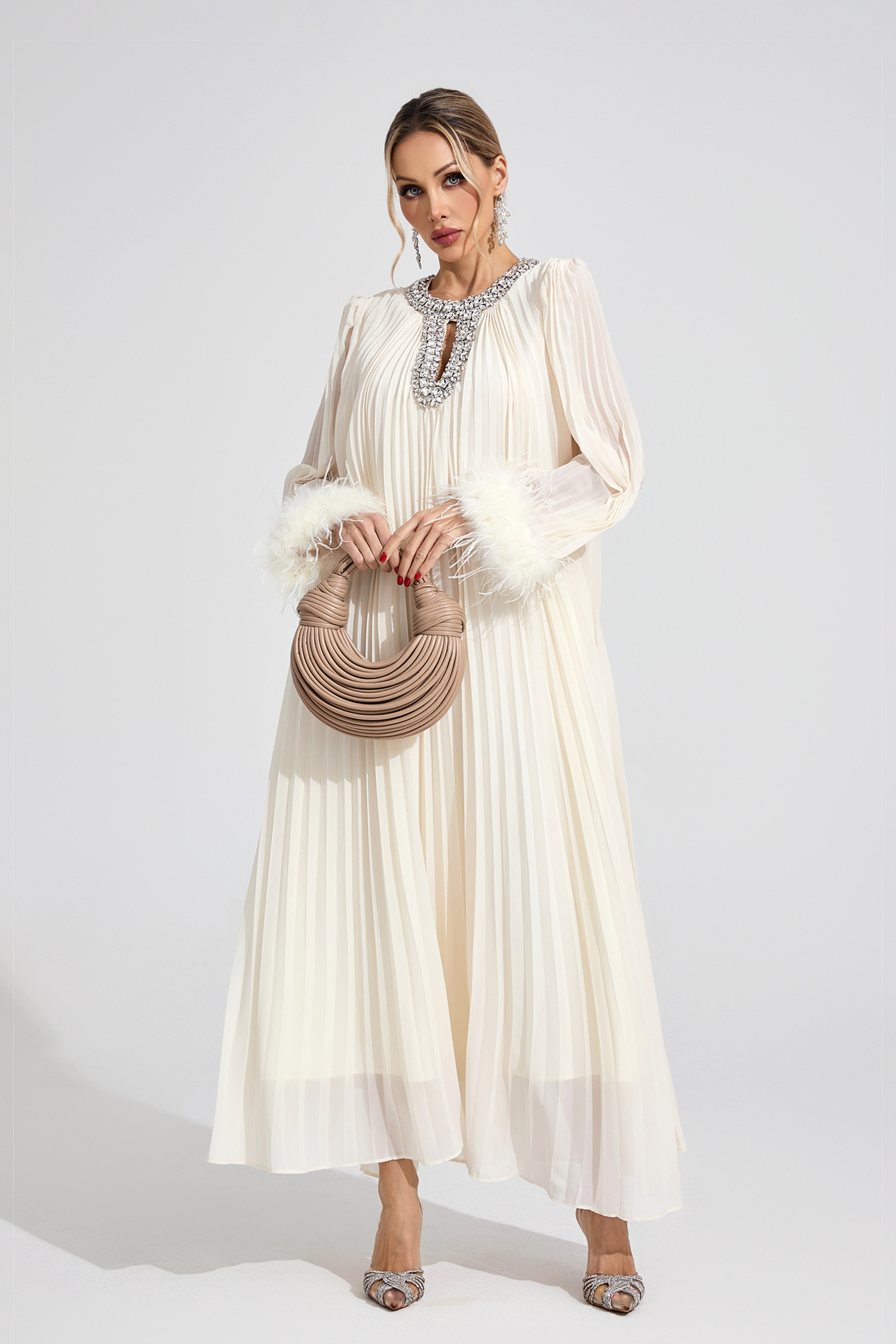 Jocasta Apricot Feather Maxi Dress