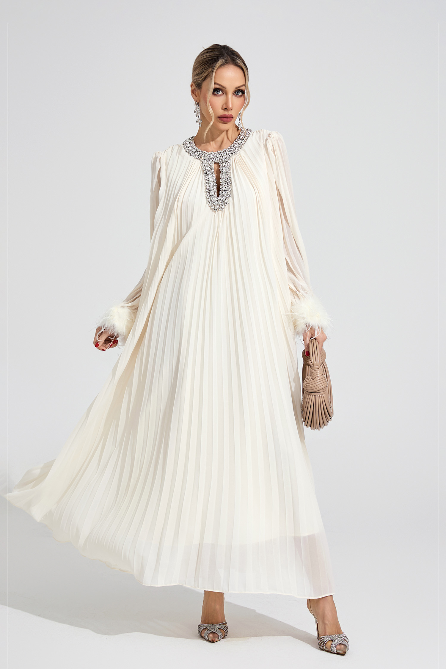 Jocasta Apricot Feather Maxi Dress