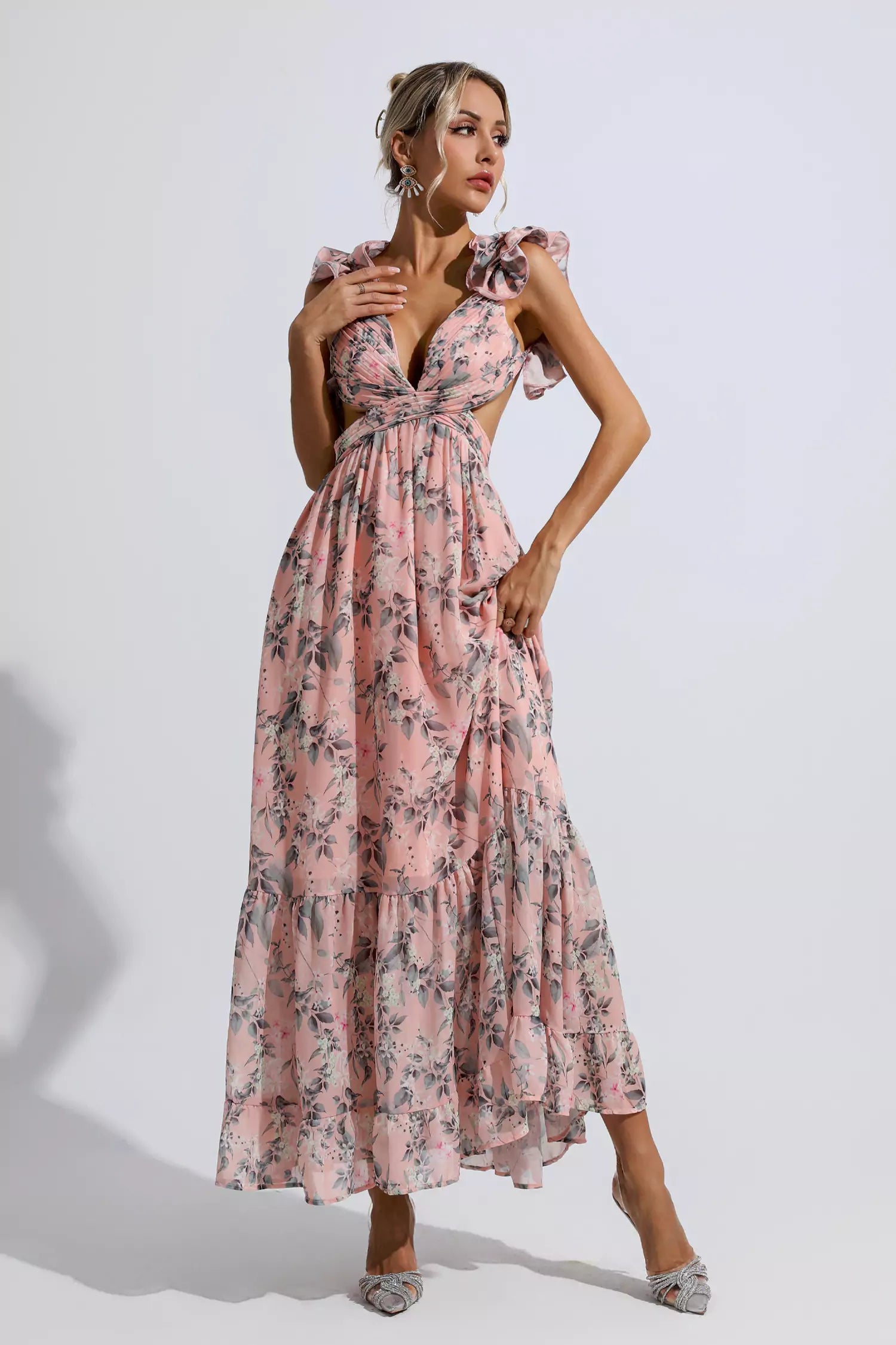 Jolene Pink Floral Backless Maxi Dress