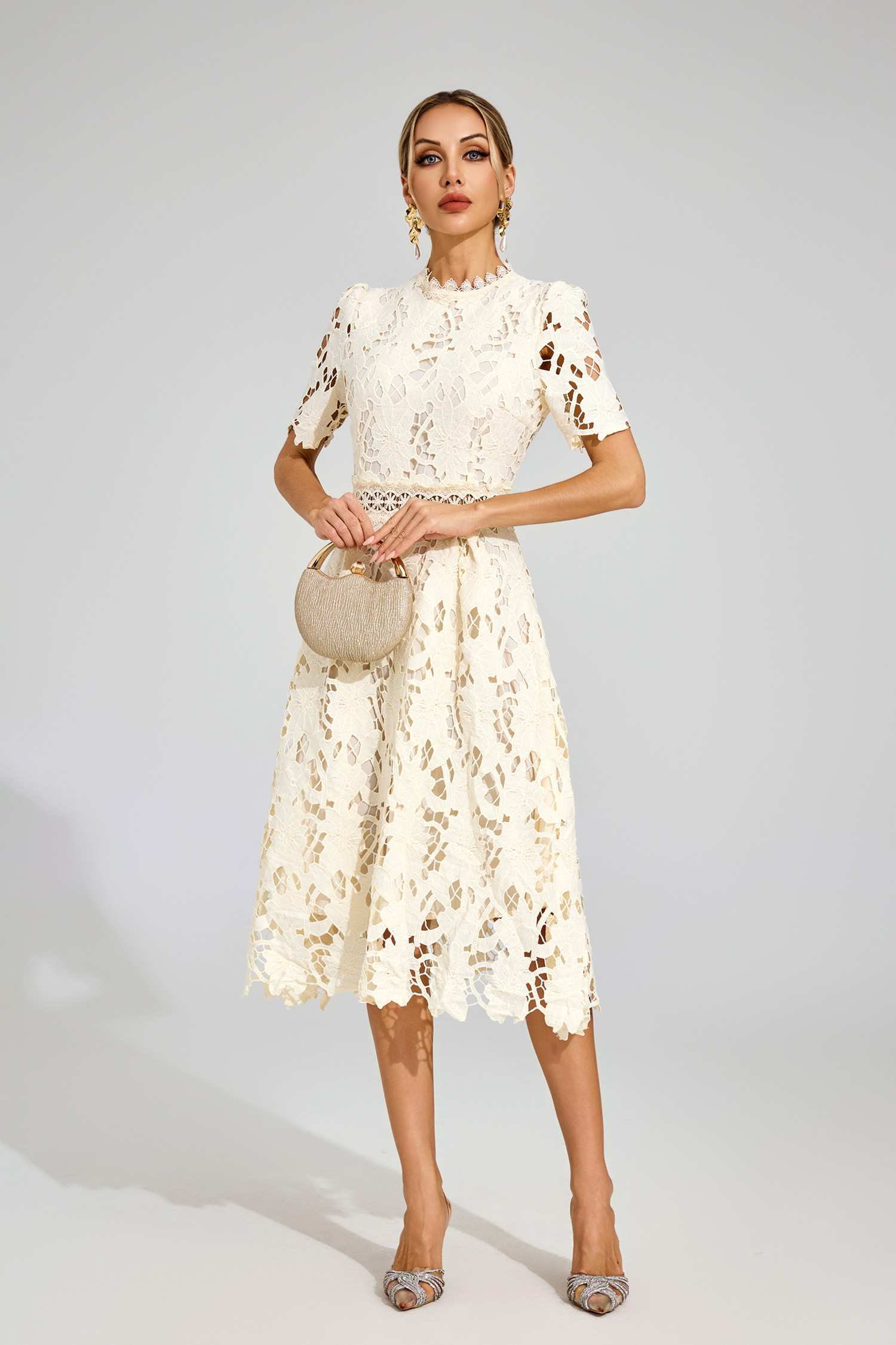 Jonson Apricot Lace Cut Out Midi Dress