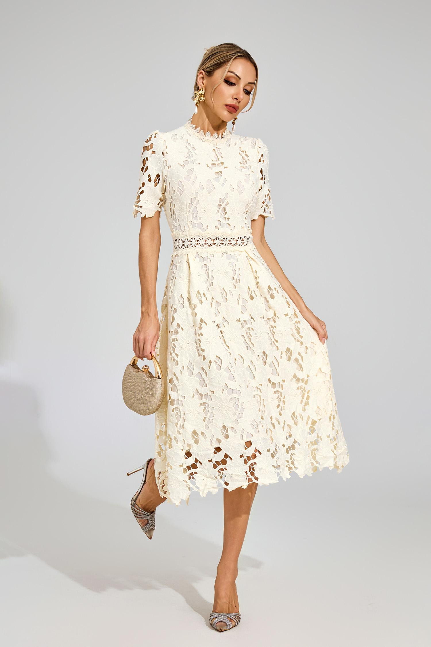Jonson Apricot Lace Cut Out Midi Dress
