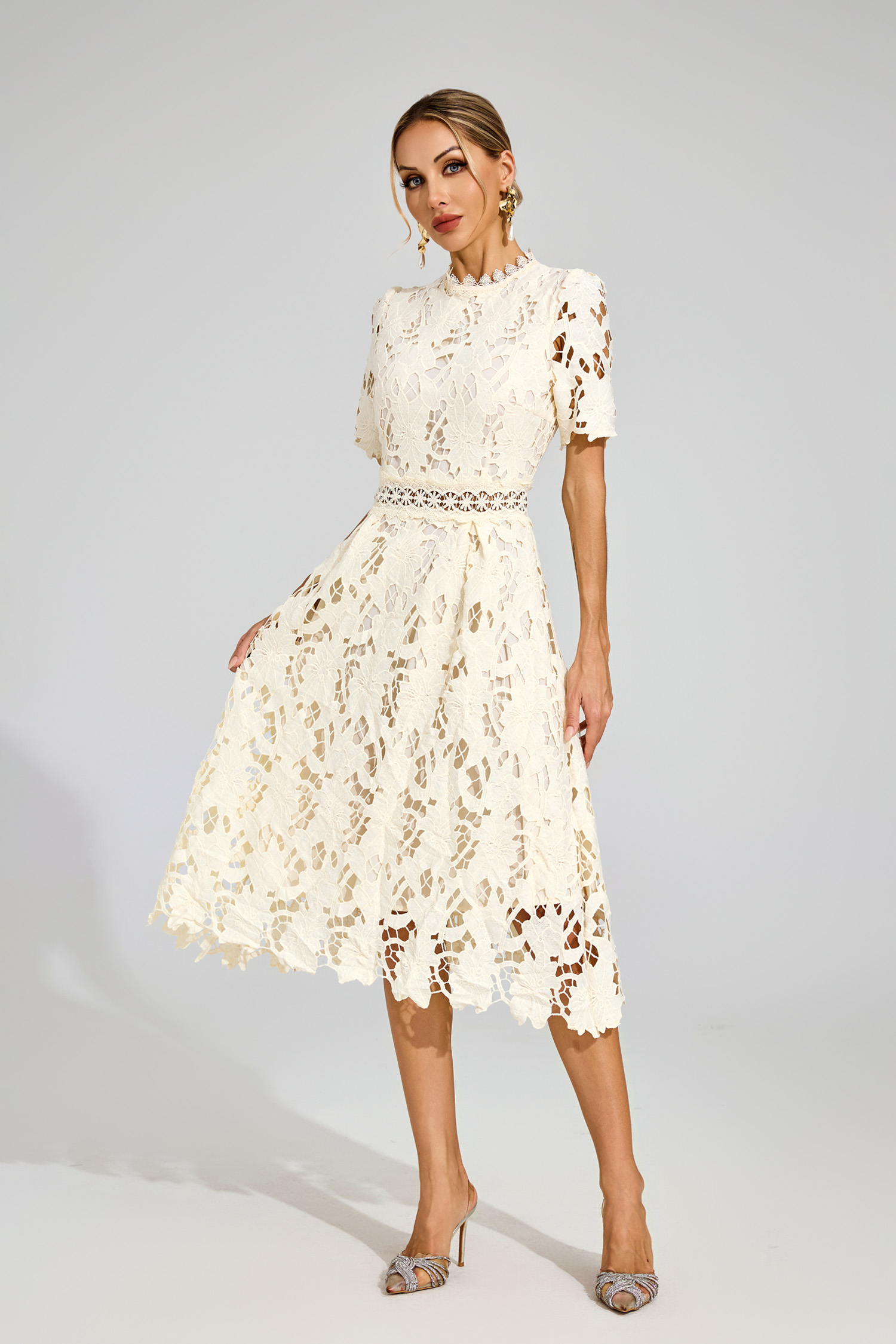 Jonson Apricot Lace Cut Out Midi Dress