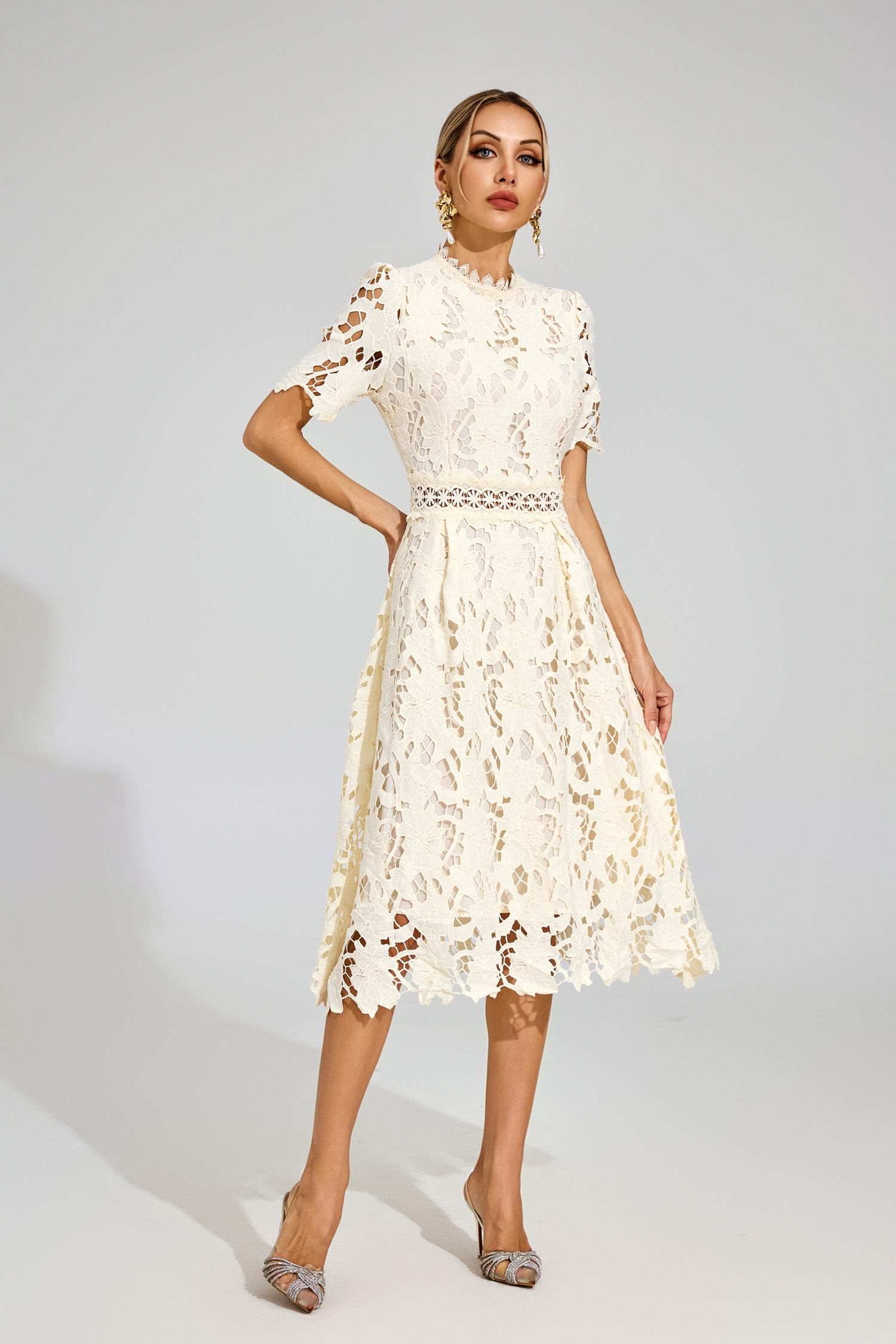 Jonson Apricot Lace Cut Out Midi Dress
