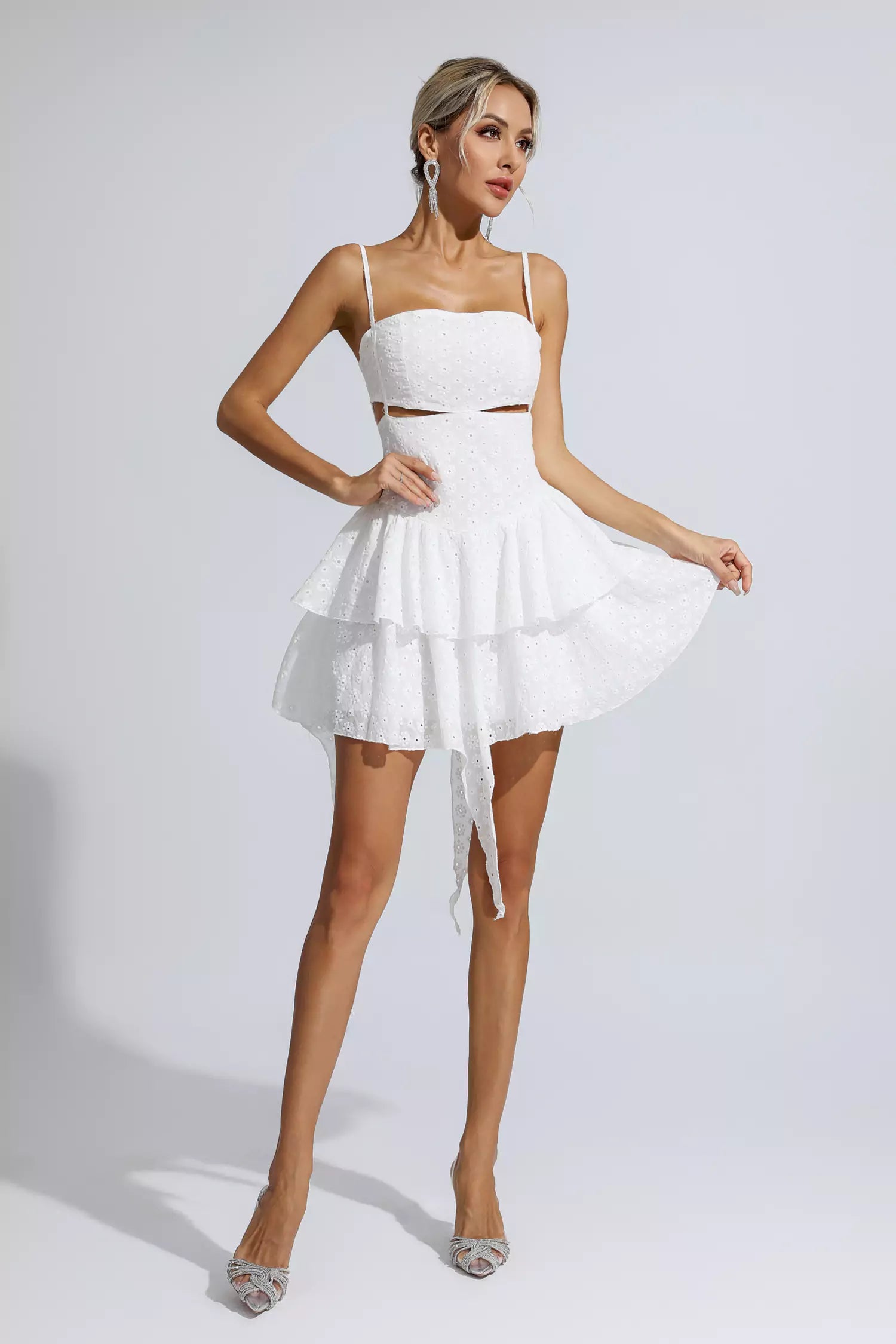 Jordan White Hollow Out Mini Dress-CATCHALL