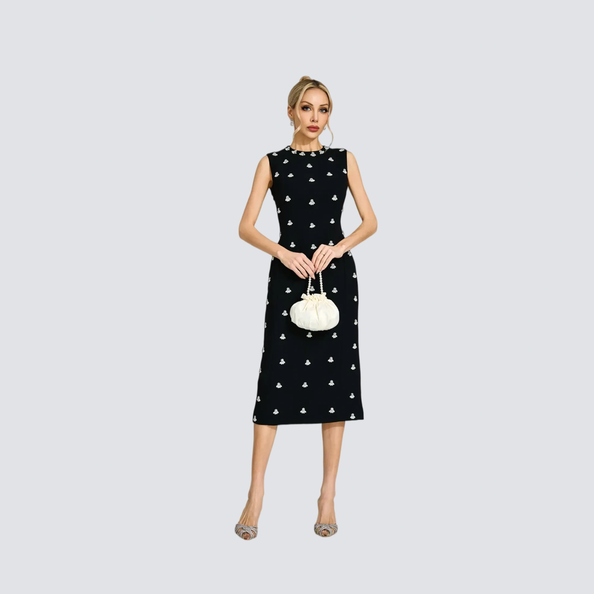 Jorunn Black Beaded Midi Dress