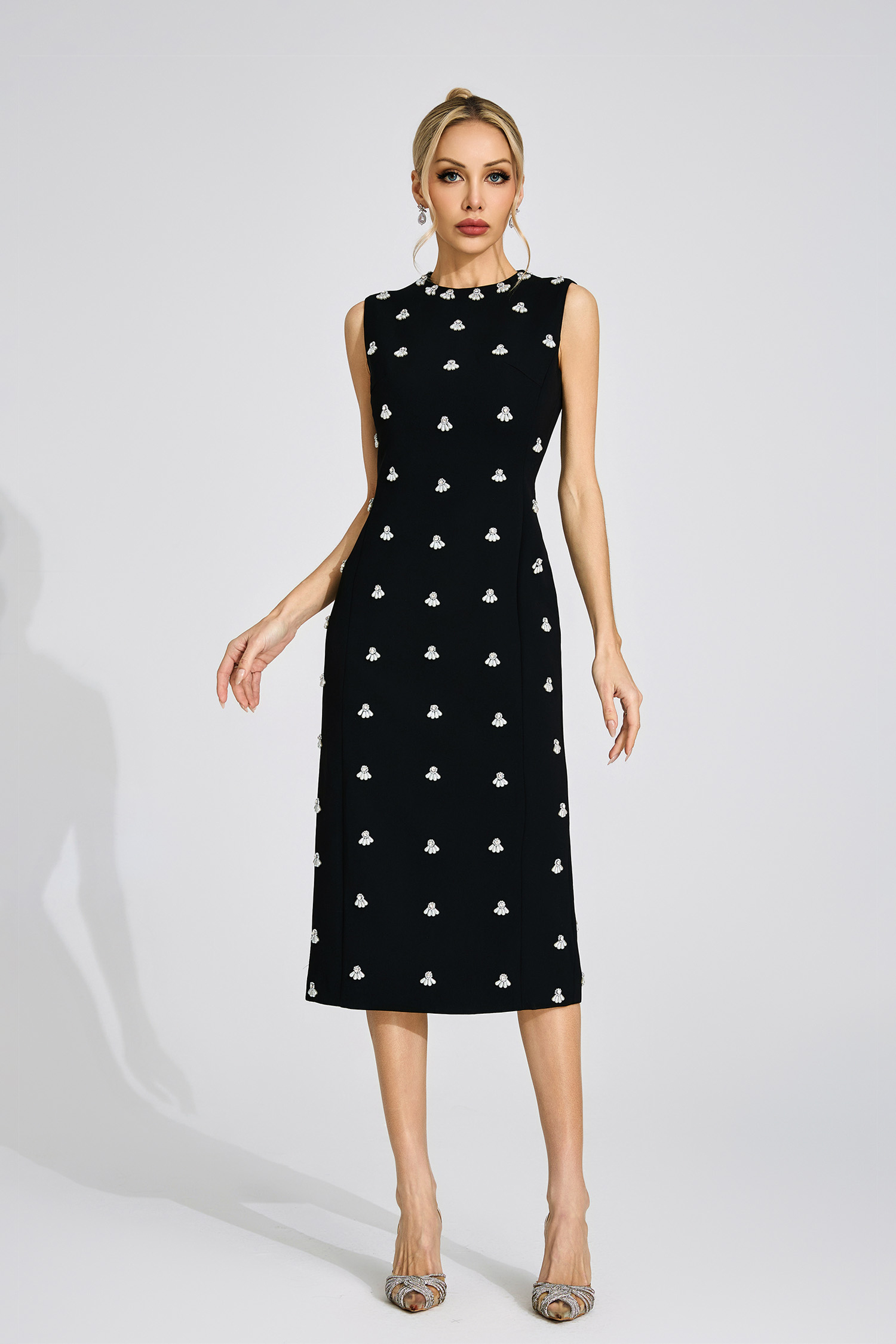 Jorunn Black Beaded Midi Dress