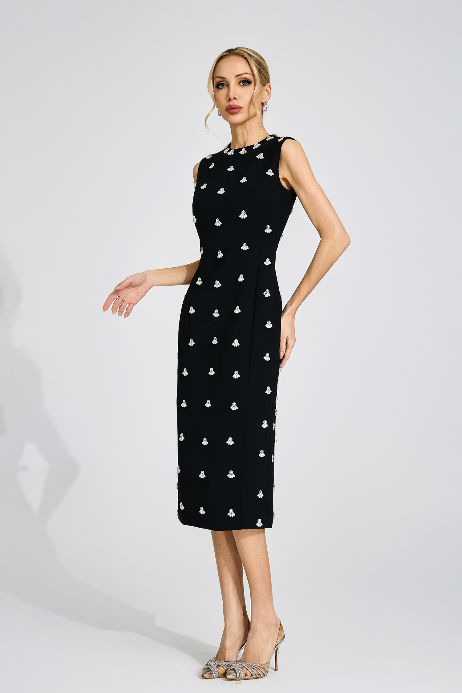 Jorunn Black Beaded Midi Dress