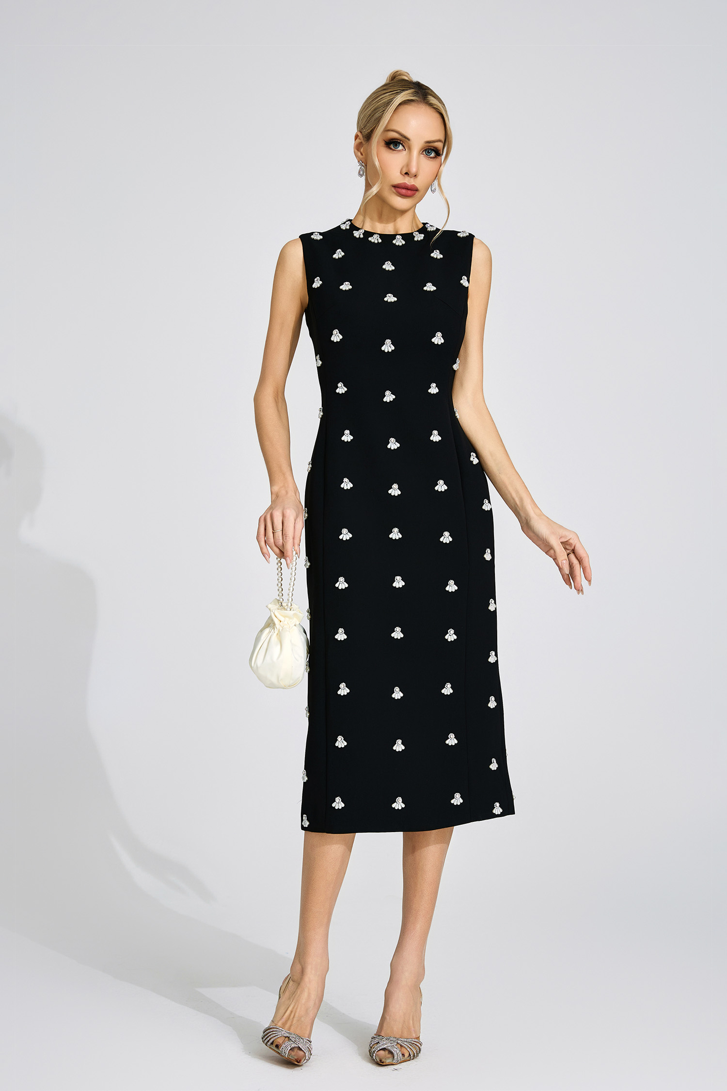 Jorunn Black Beaded Midi Dress
