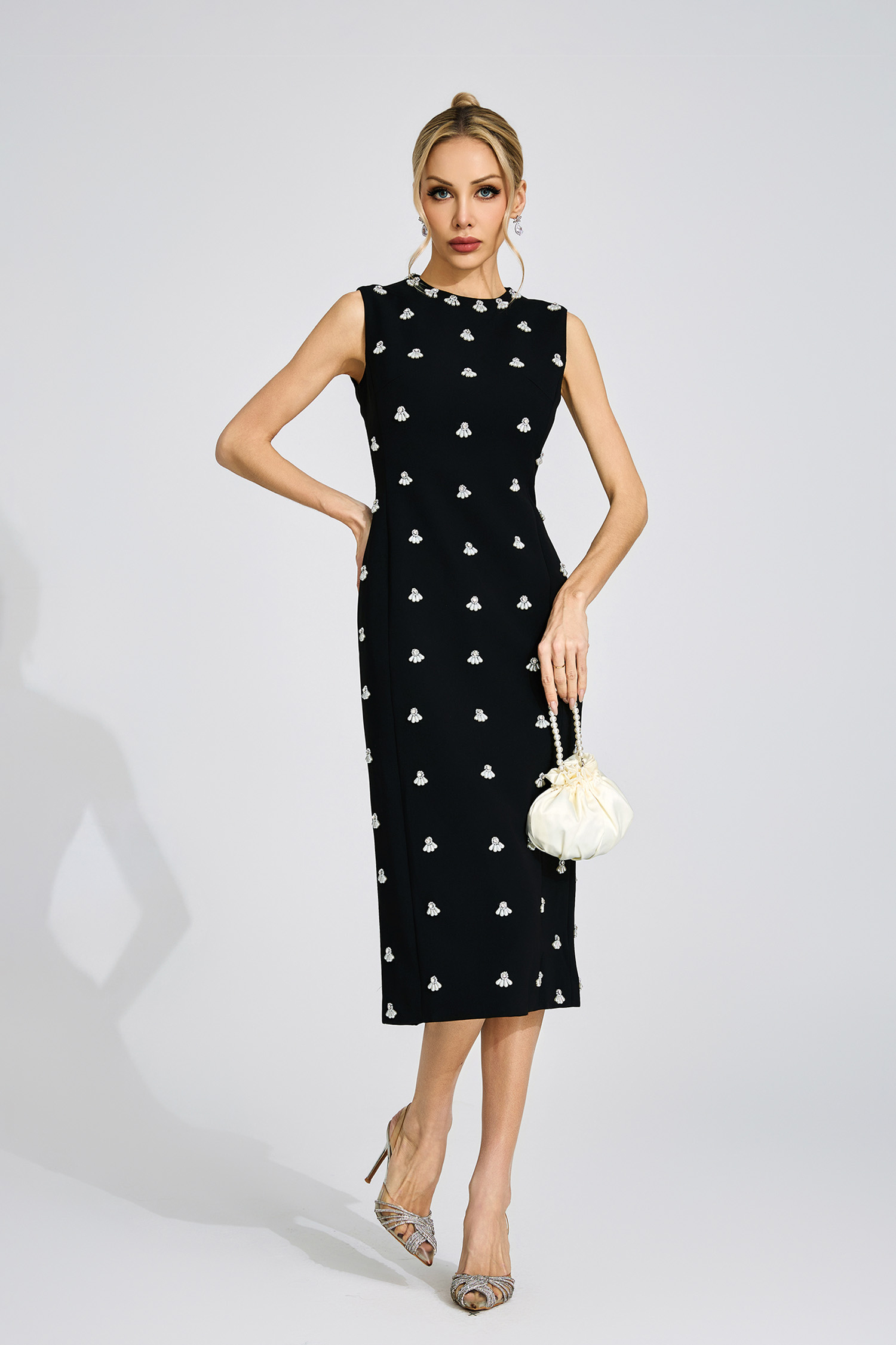 Jorunn Black Beaded Midi Dress