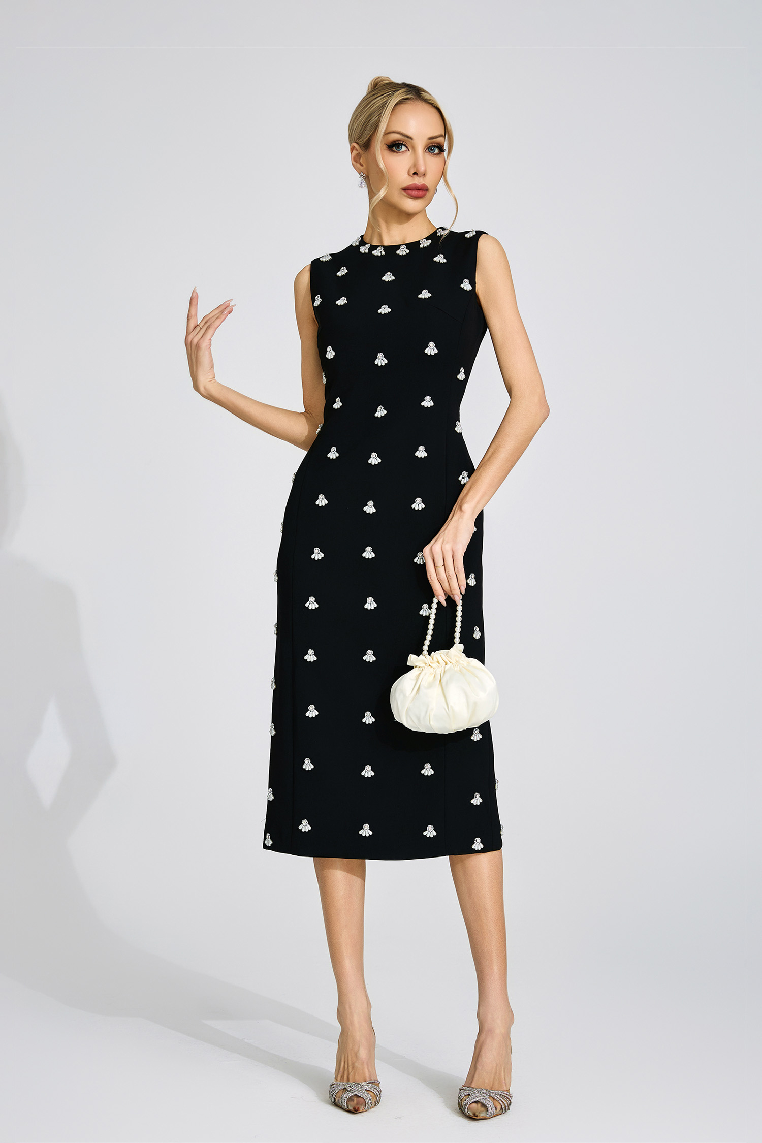 Jorunn Black Beaded Midi Dress