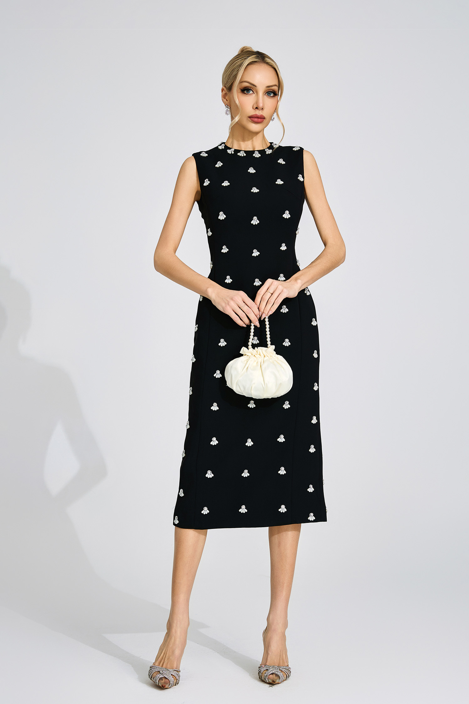 Jorunn Black Beaded Midi Dress