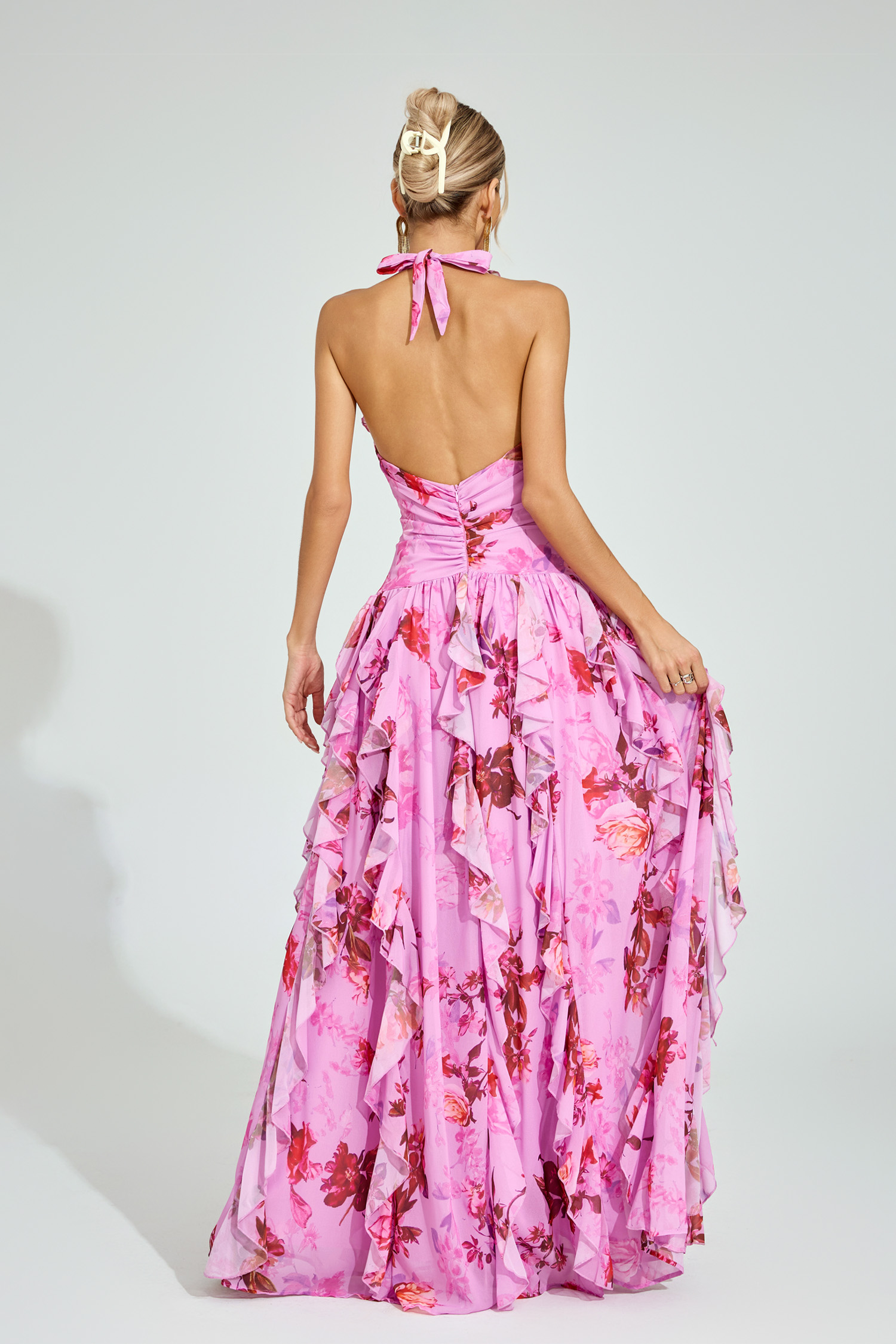 Josh Pink Floral Halter Maxi Dress