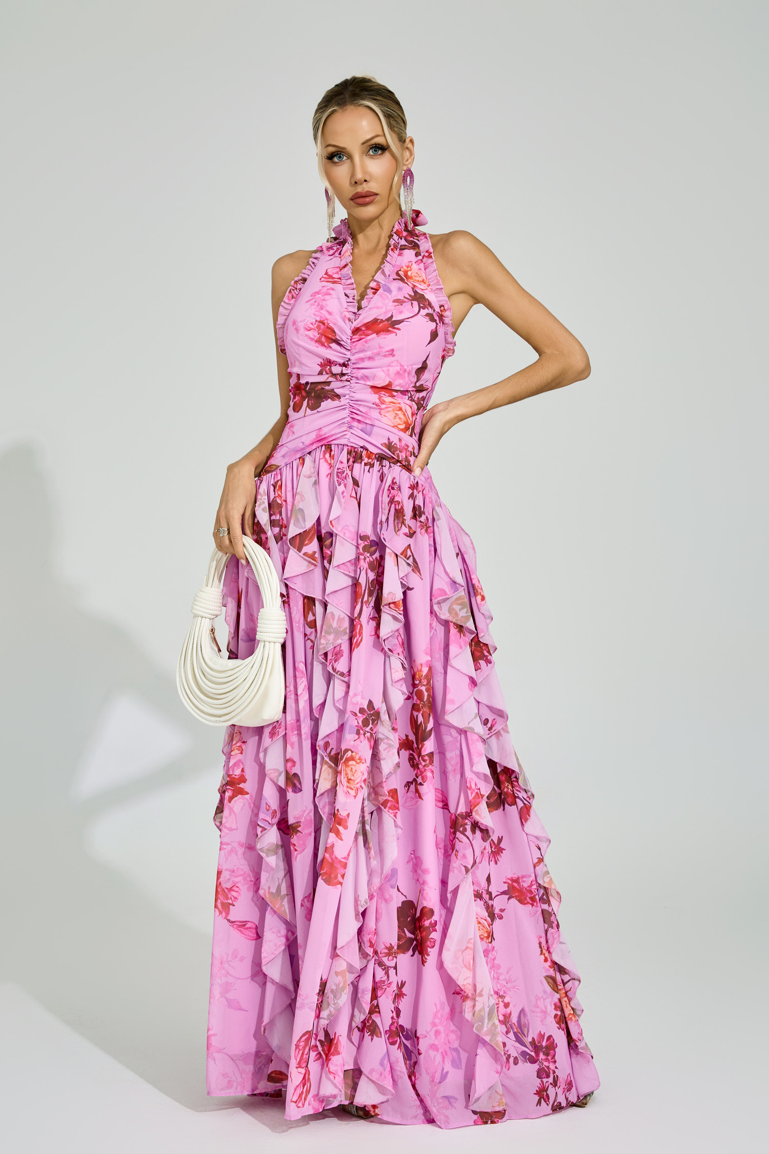 Josh Pink Floral Halter Maxi Dress