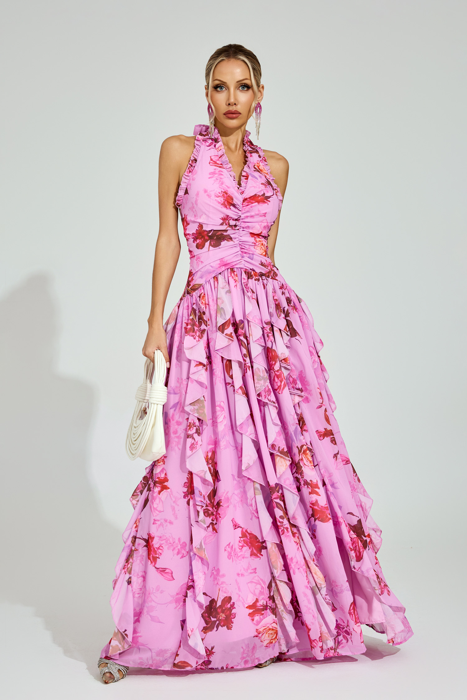 Josh Pink Floral Halter Maxi Dress