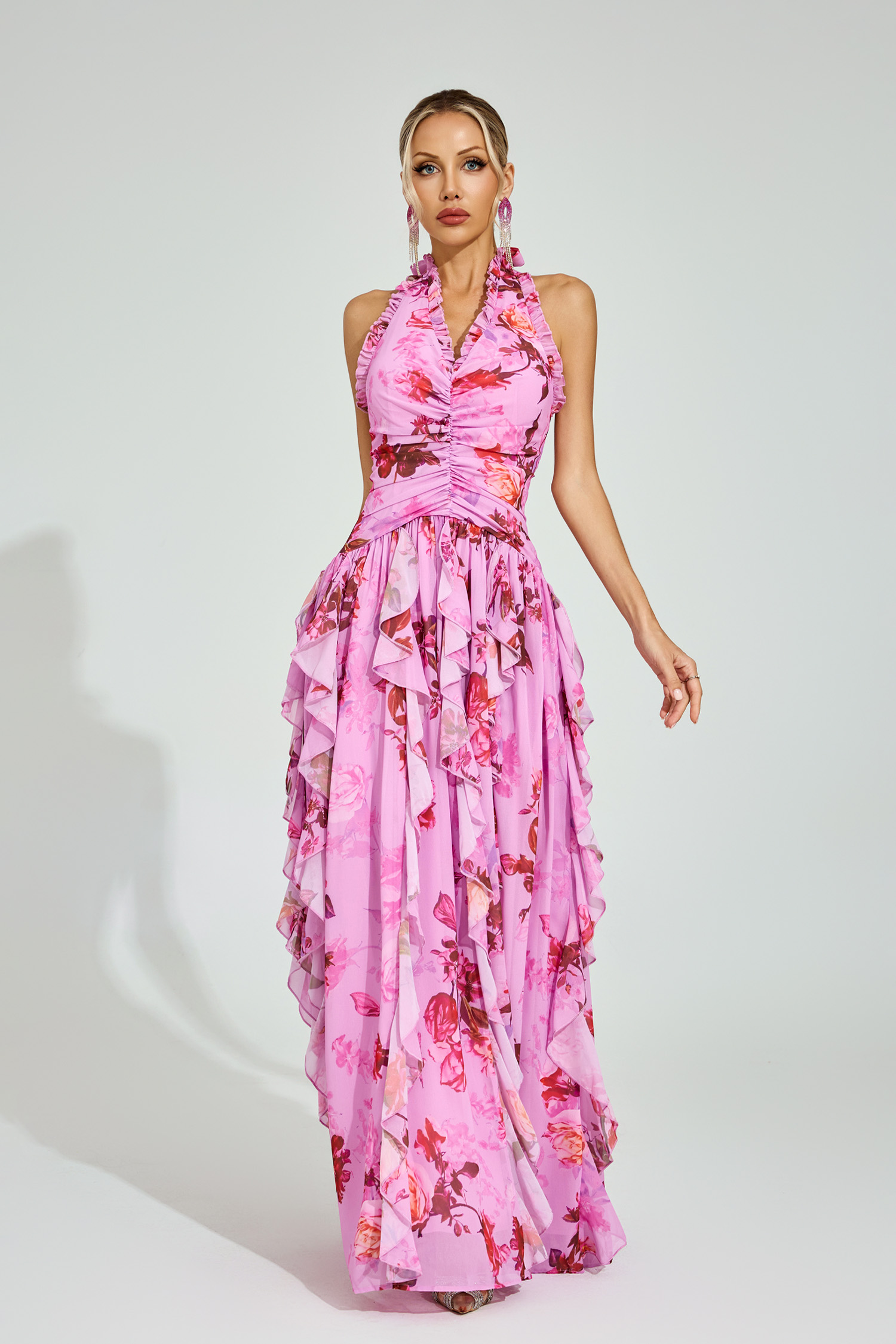 Josh Pink Floral Halter Maxi Dress