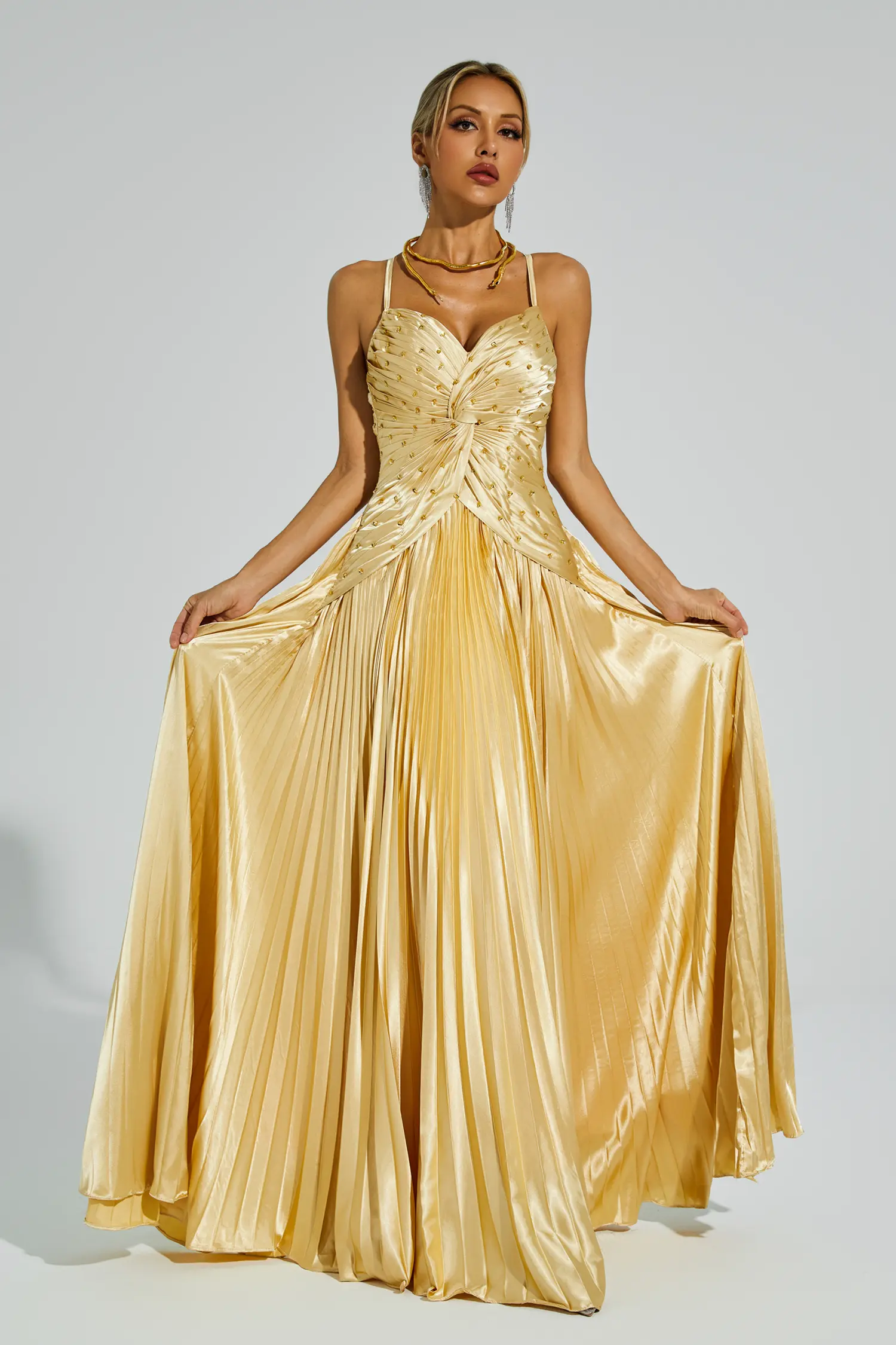 Judd Gold Beaded Maxi Slip Dress-CATCHALL