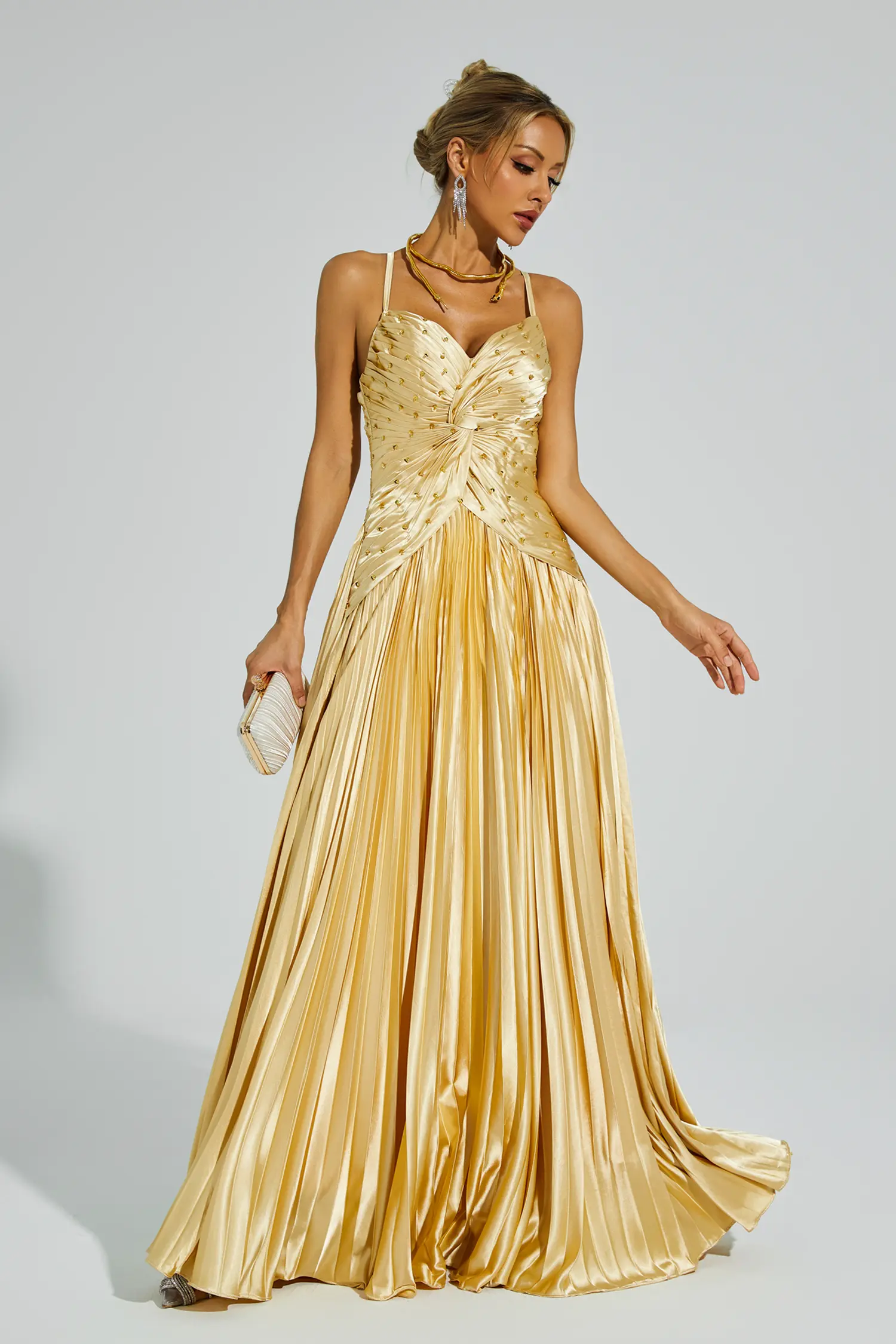 Judd Gold Beaded Maxi Slip Dress-CATCHALL