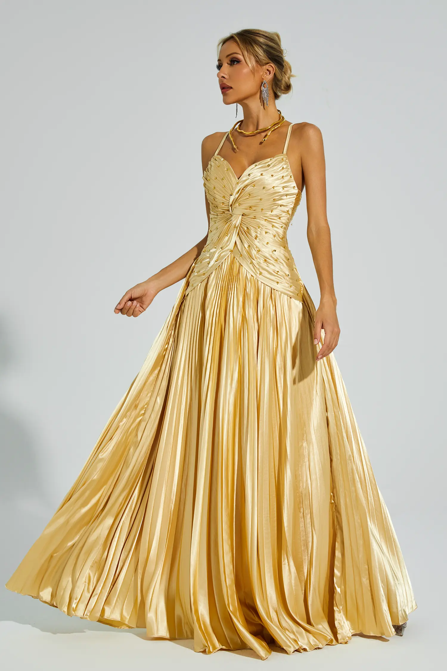 Judd Gold Beaded Maxi Slip Dress-CATCHALL