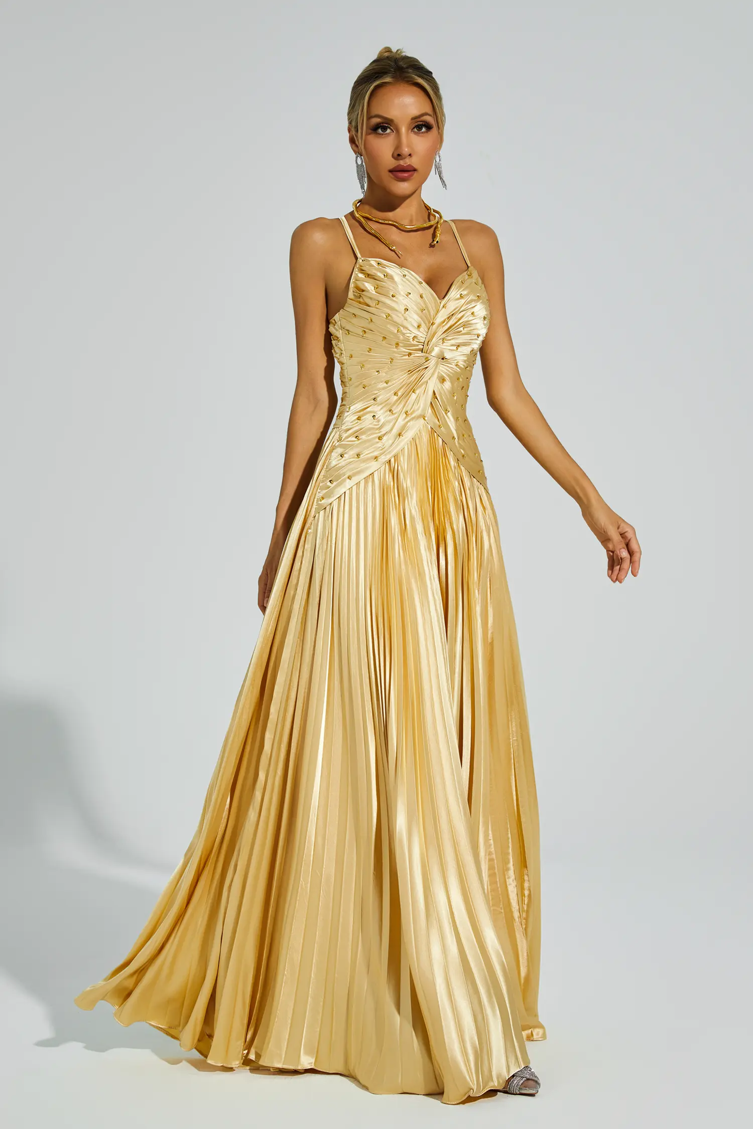 Judd Gold Beaded Maxi Slip Dress-CATCHALL