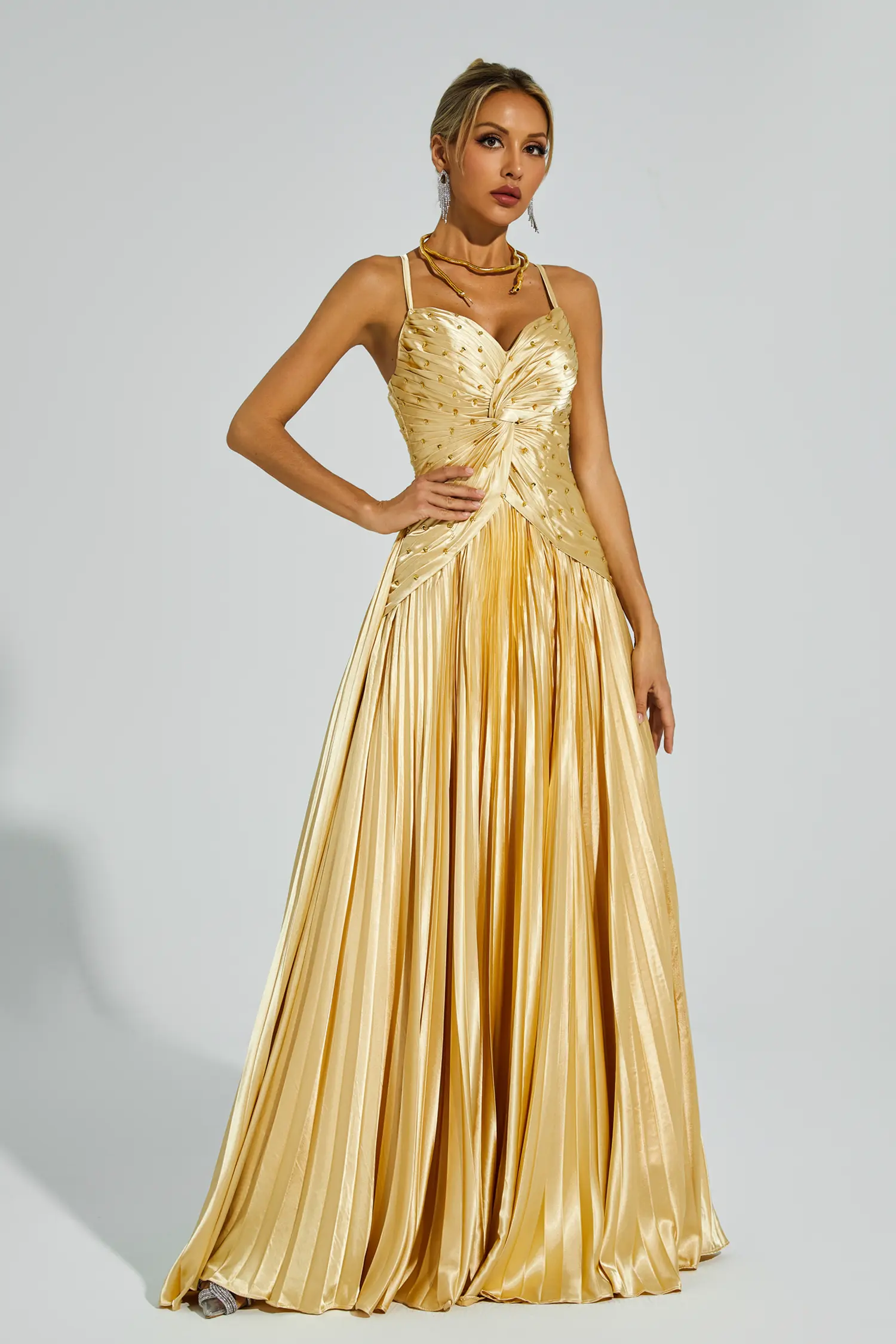 Judd Gold Beaded Maxi Slip Dress-CATCHALL