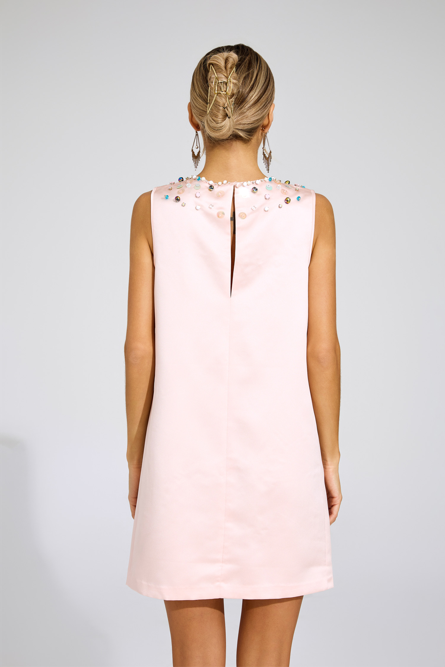 Judson Pink Pearl Embellished Satin Dress