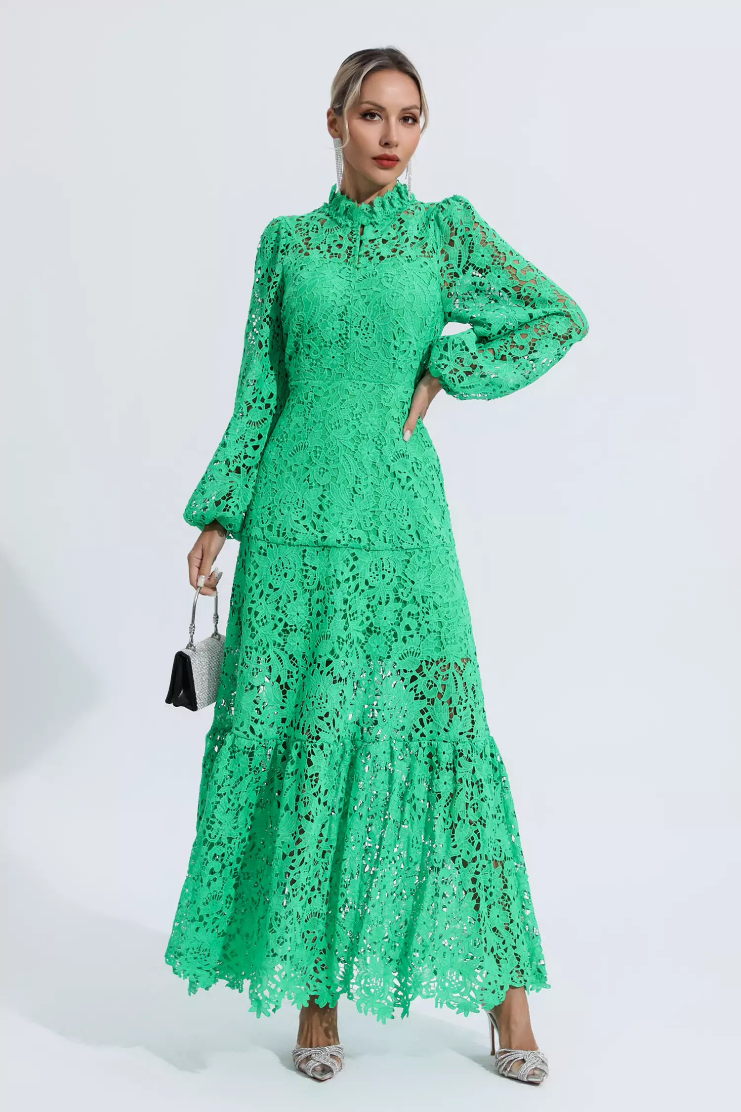 Julieta Green Cut Out Long Sleeve Dress-CATCHALL