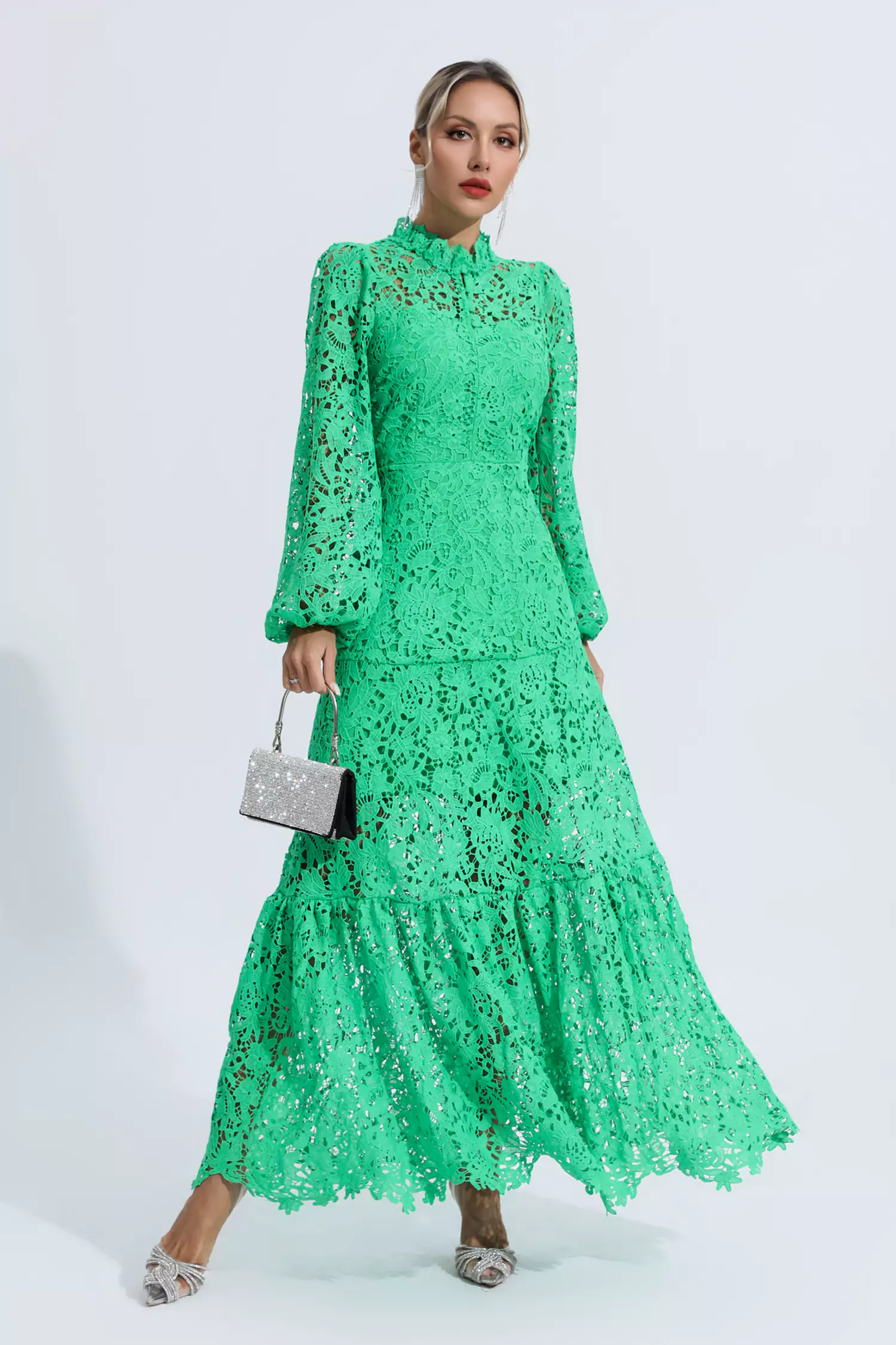 Julieta Green Cut Out Long Sleeve Dress-CATCHALL