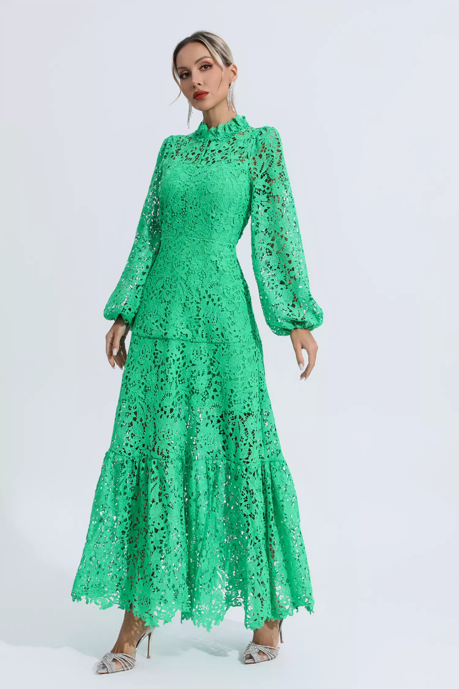 Julieta Green Cut Out Long Sleeve Dress-CATCHALL