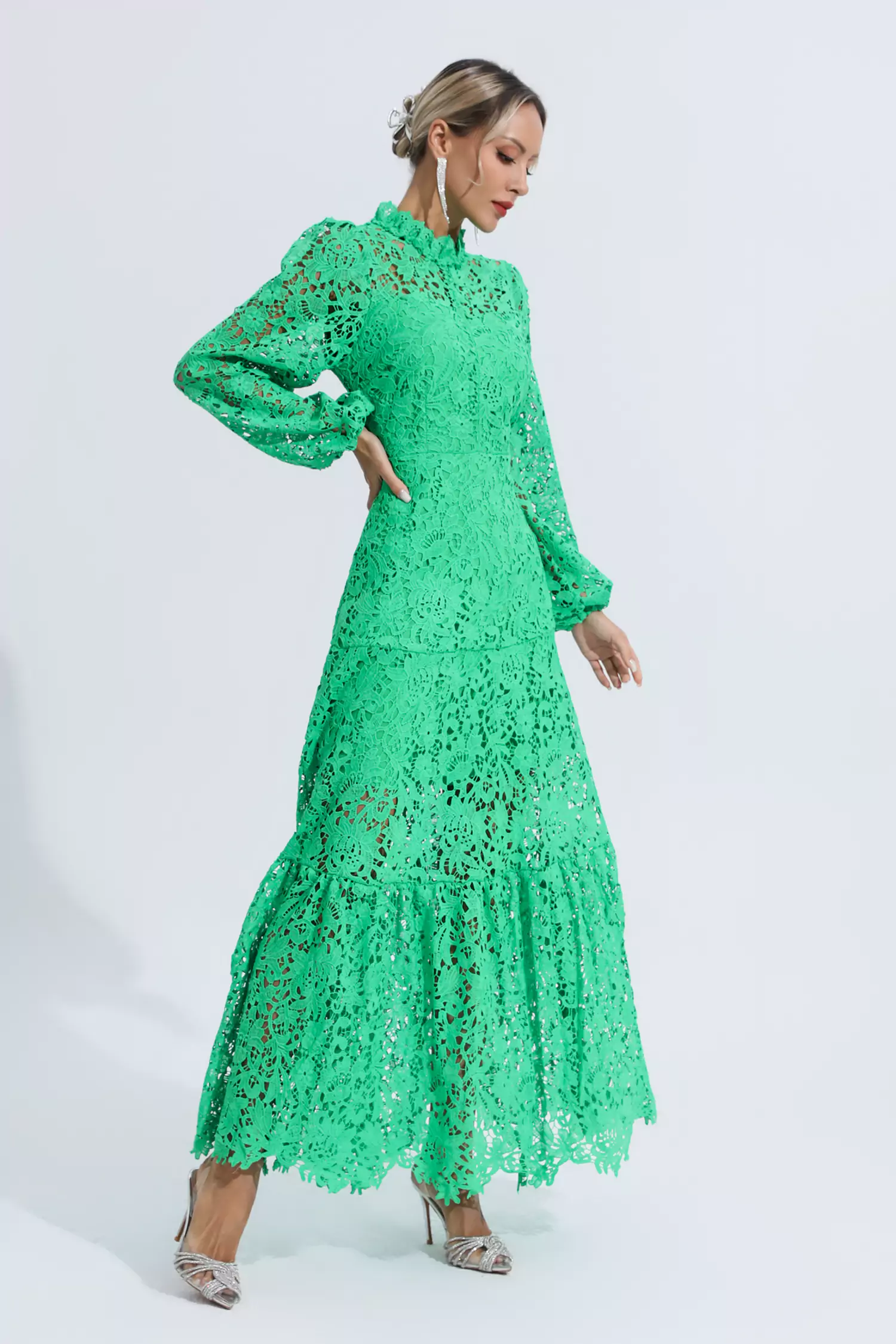 Julieta Green Cut Out Long Sleeve Dress-CATCHALL