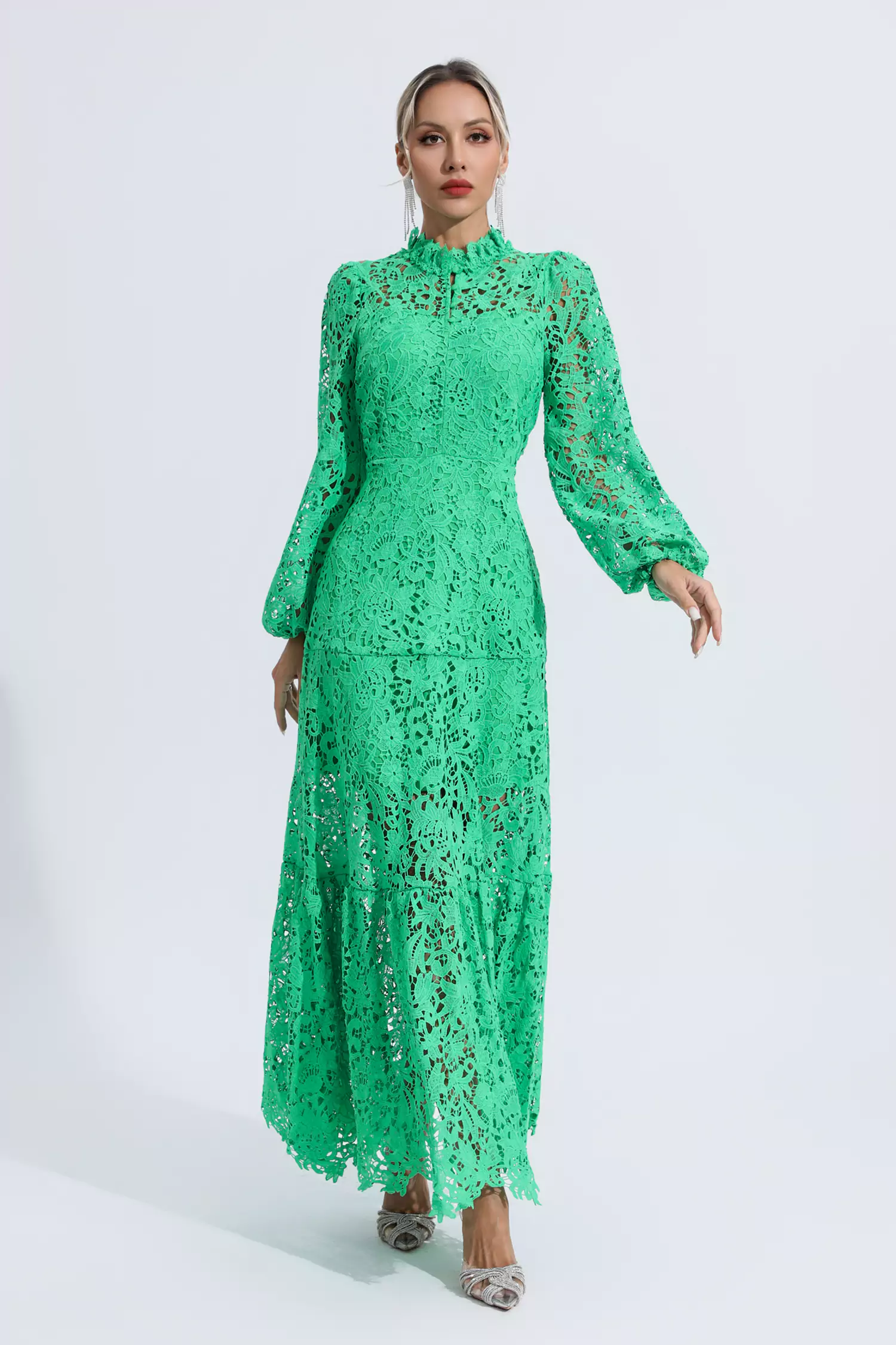 Julieta Green Cut Out Long Sleeve Dress-CATCHALL