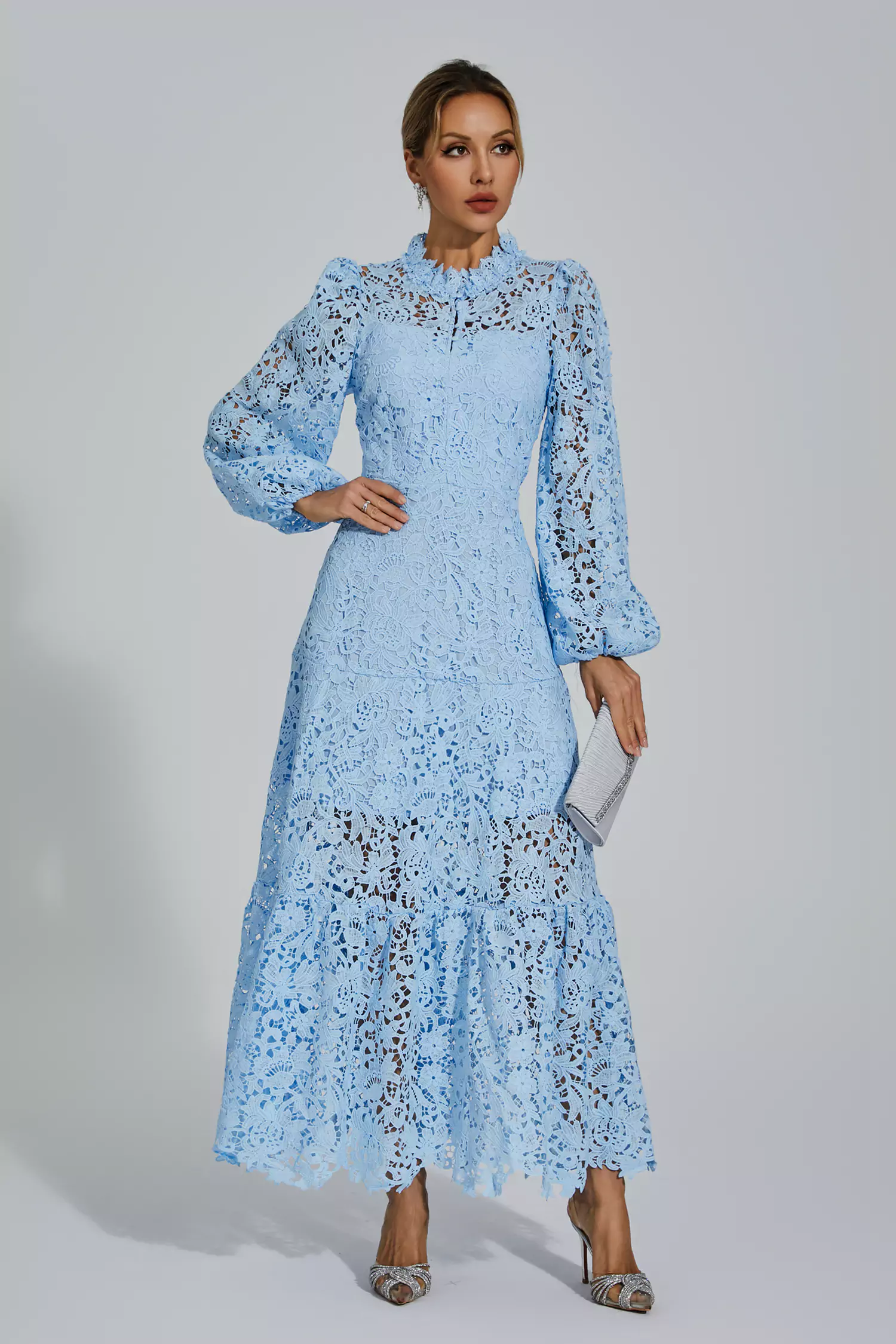 Julieta Blue Cut Out Long Sleeve Dress-CATCHALL