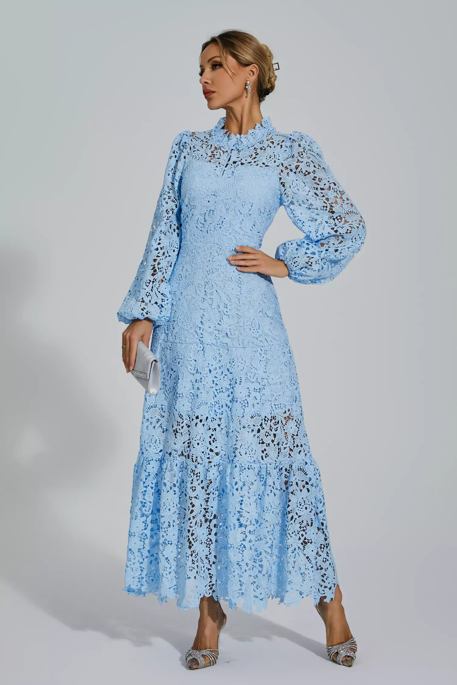 Julieta Blue Cut Out Long Sleeve Dress-CATCHALL