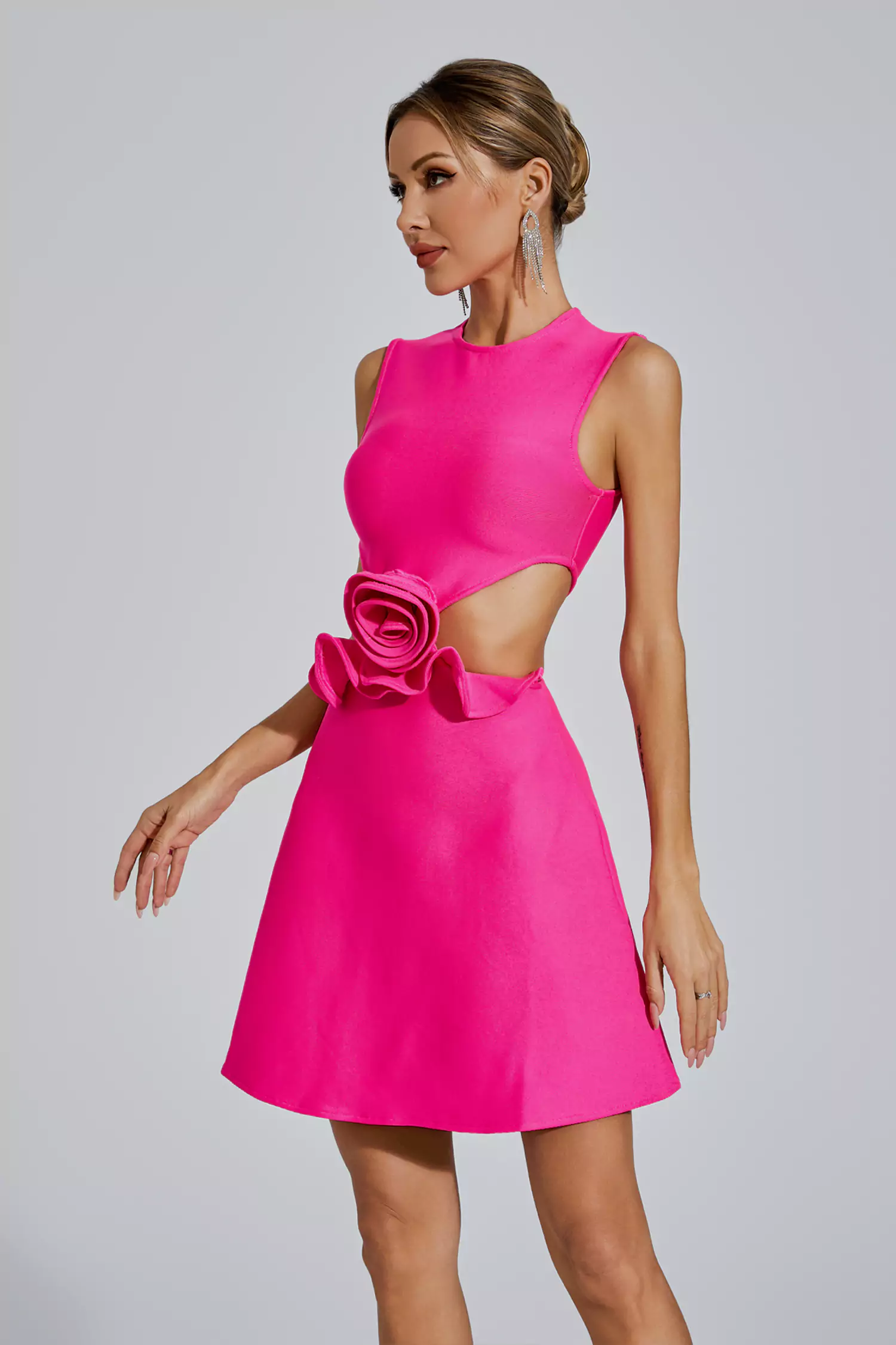 Julissa Rose Red Rose Cut Out Mini Dress-CATCHALL