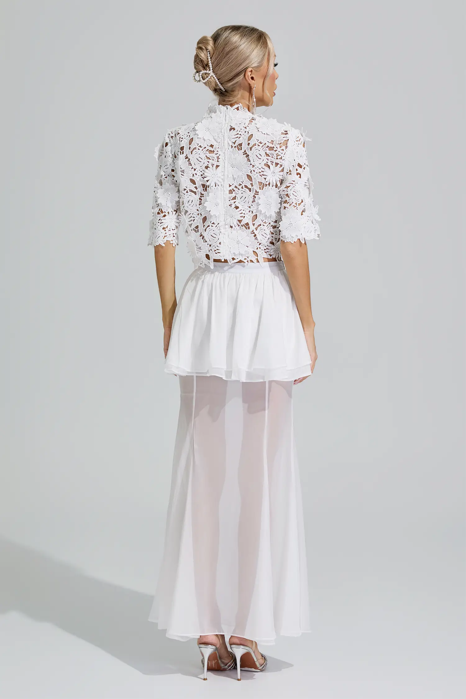 Juno White Hollow Out Lace Fishtail Set