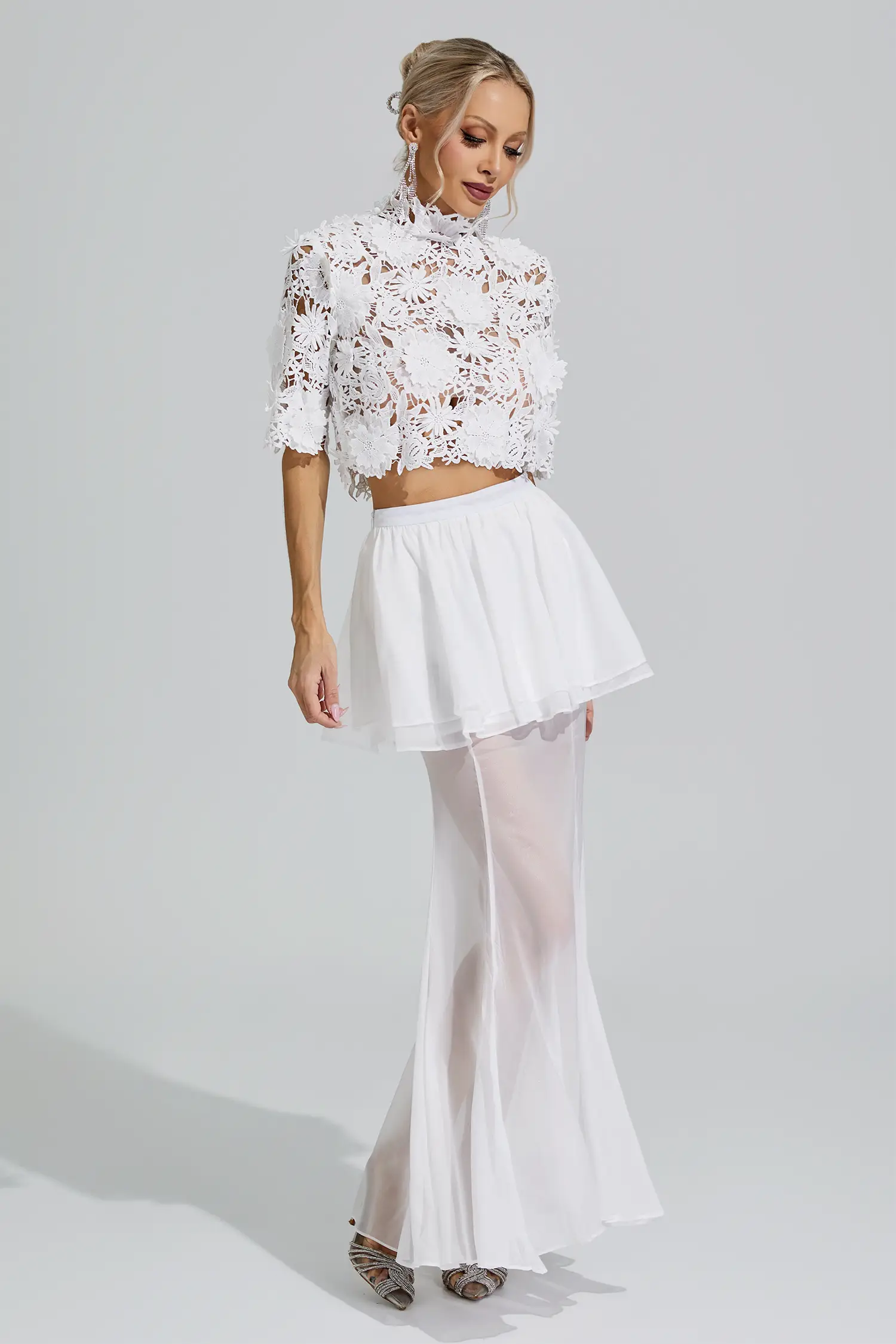 Juno White Hollow Out Lace Fishtail Set