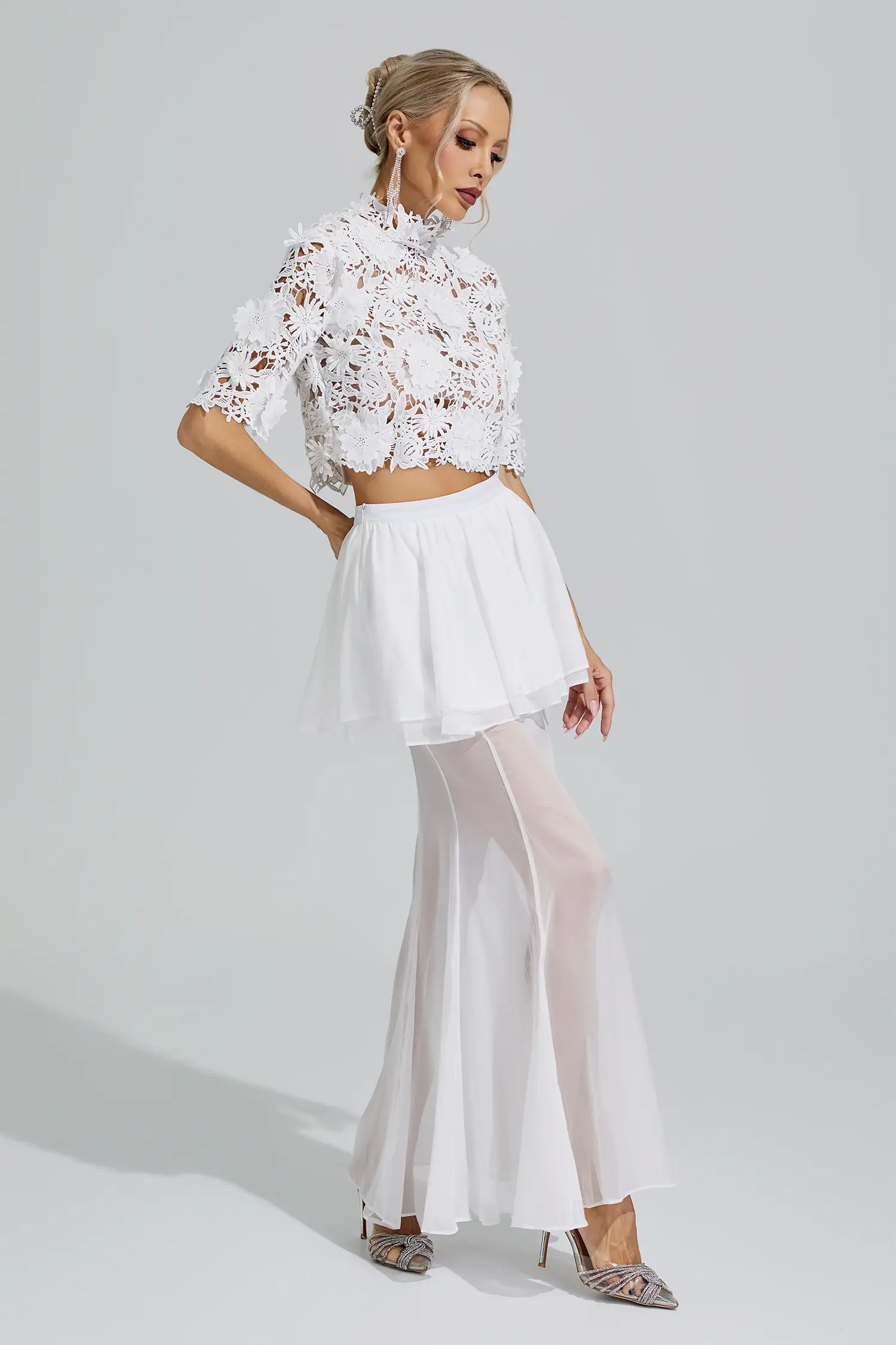 Juno White Hollow Out Lace Fishtail Set