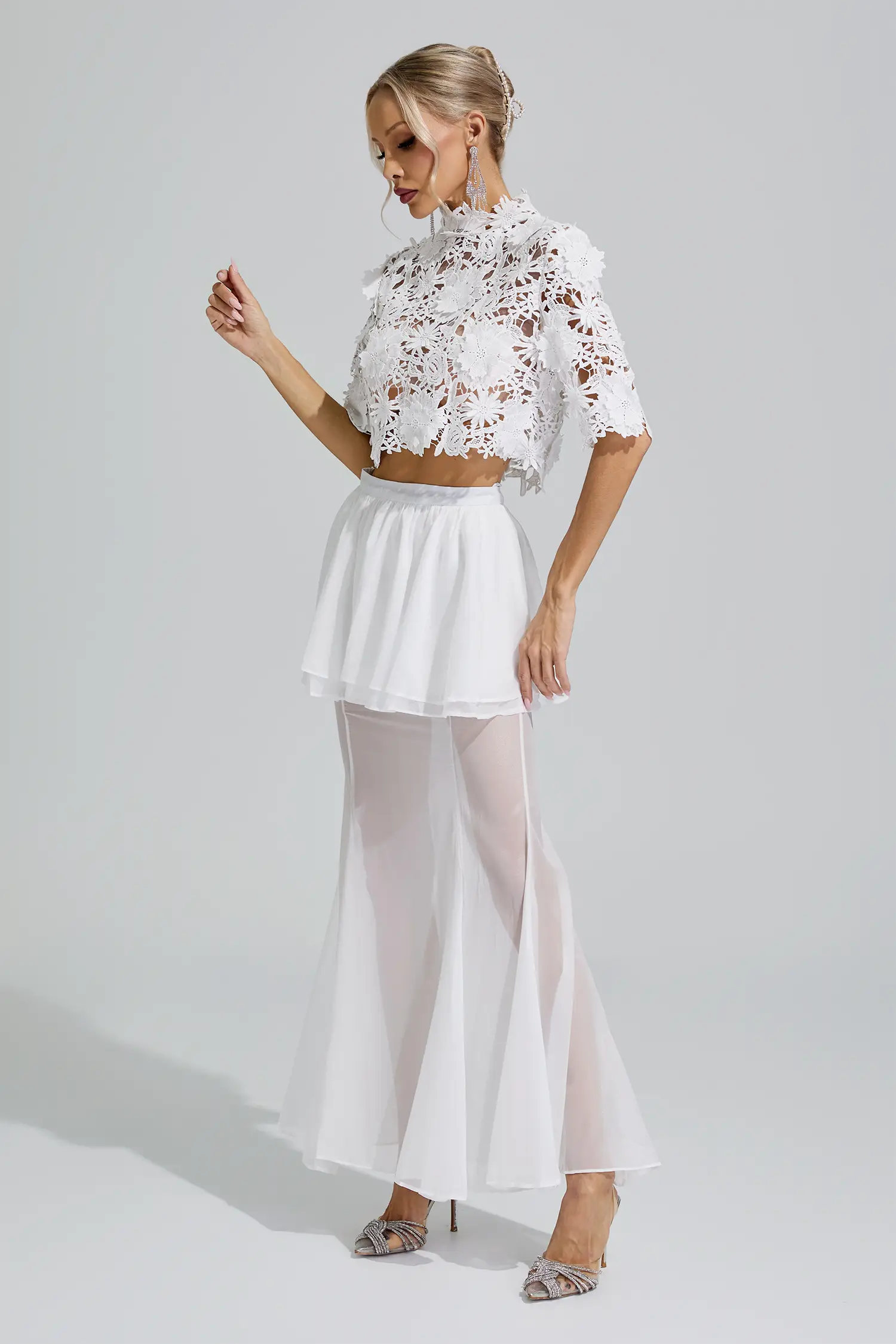 Juno White Hollow Out Lace Fishtail Set