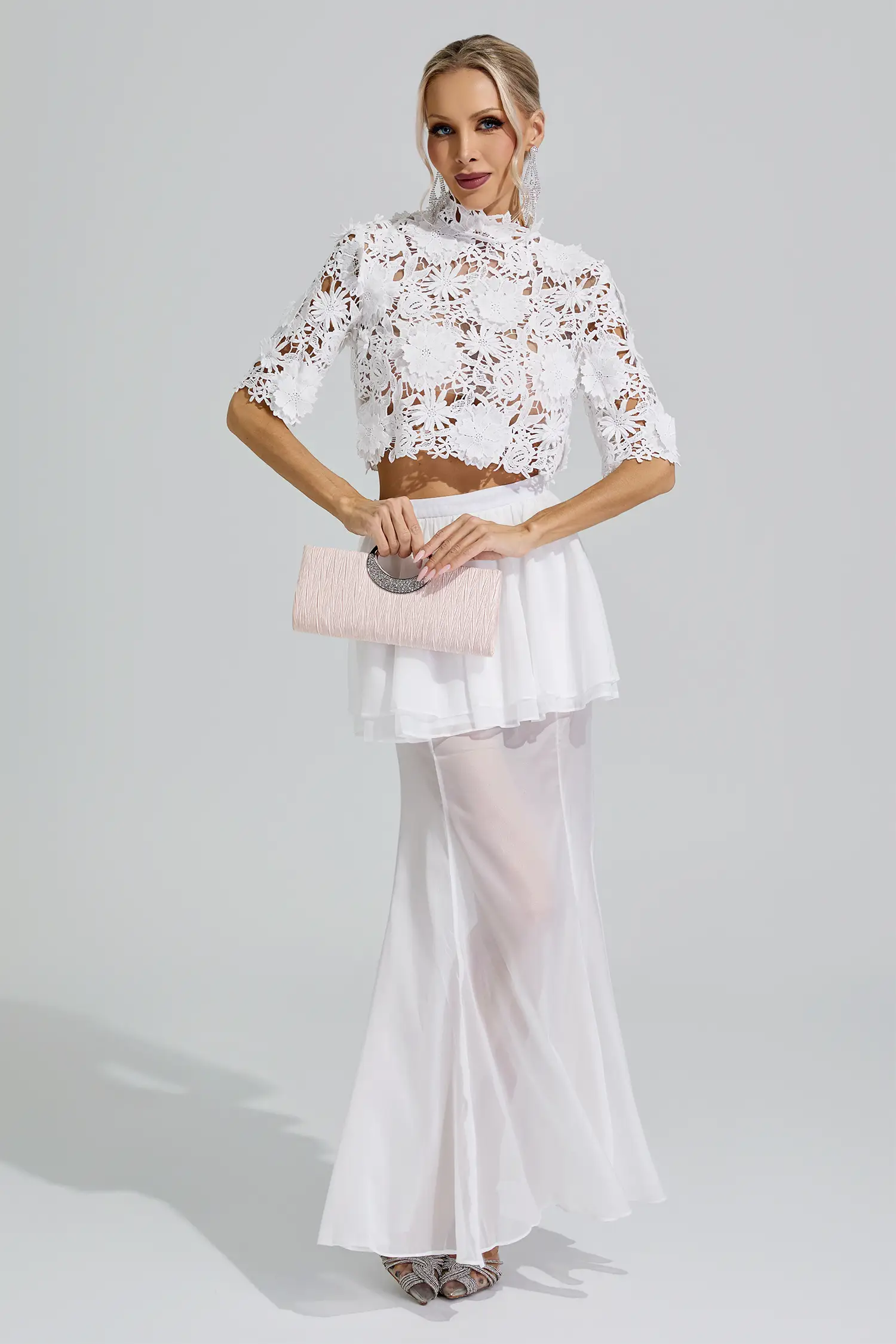 Juno White Hollow Out Lace Fishtail Set